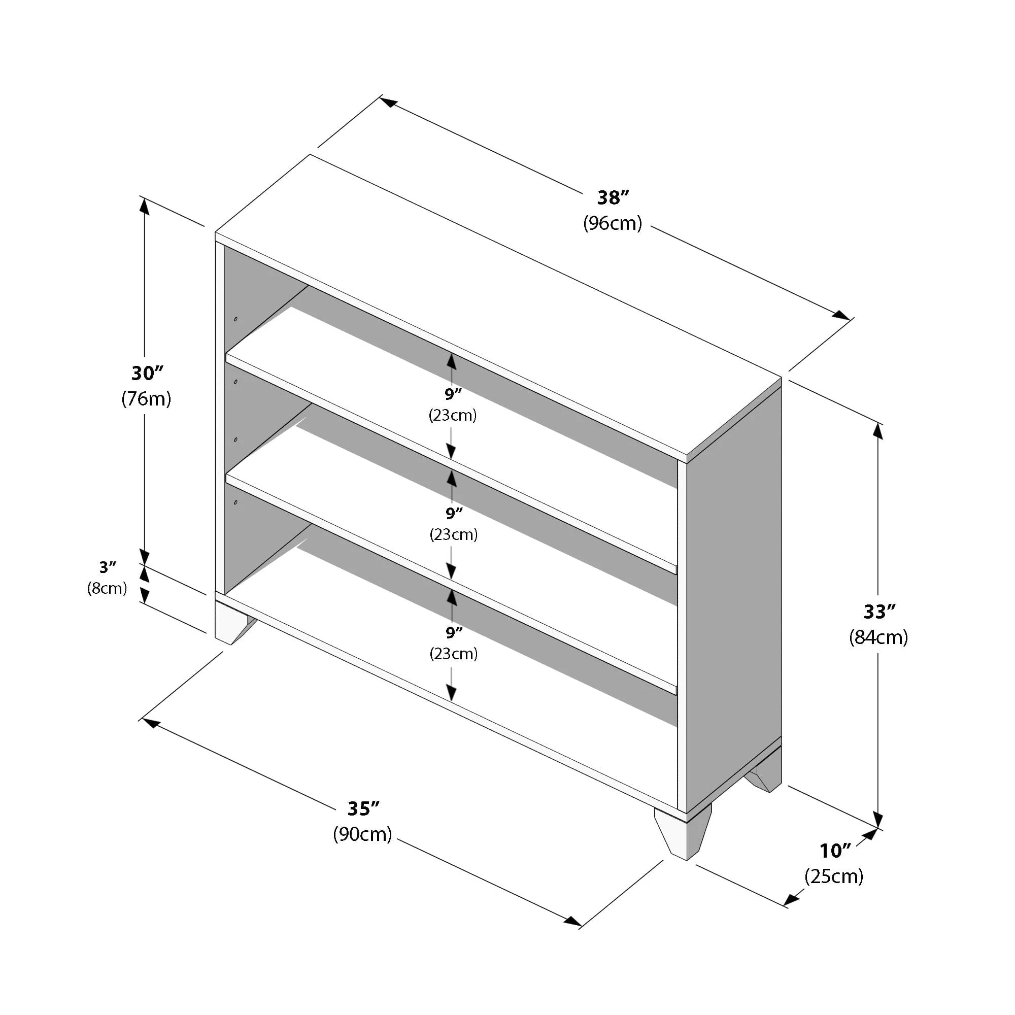 Classic 3-Shelf Bookcase - Image 2