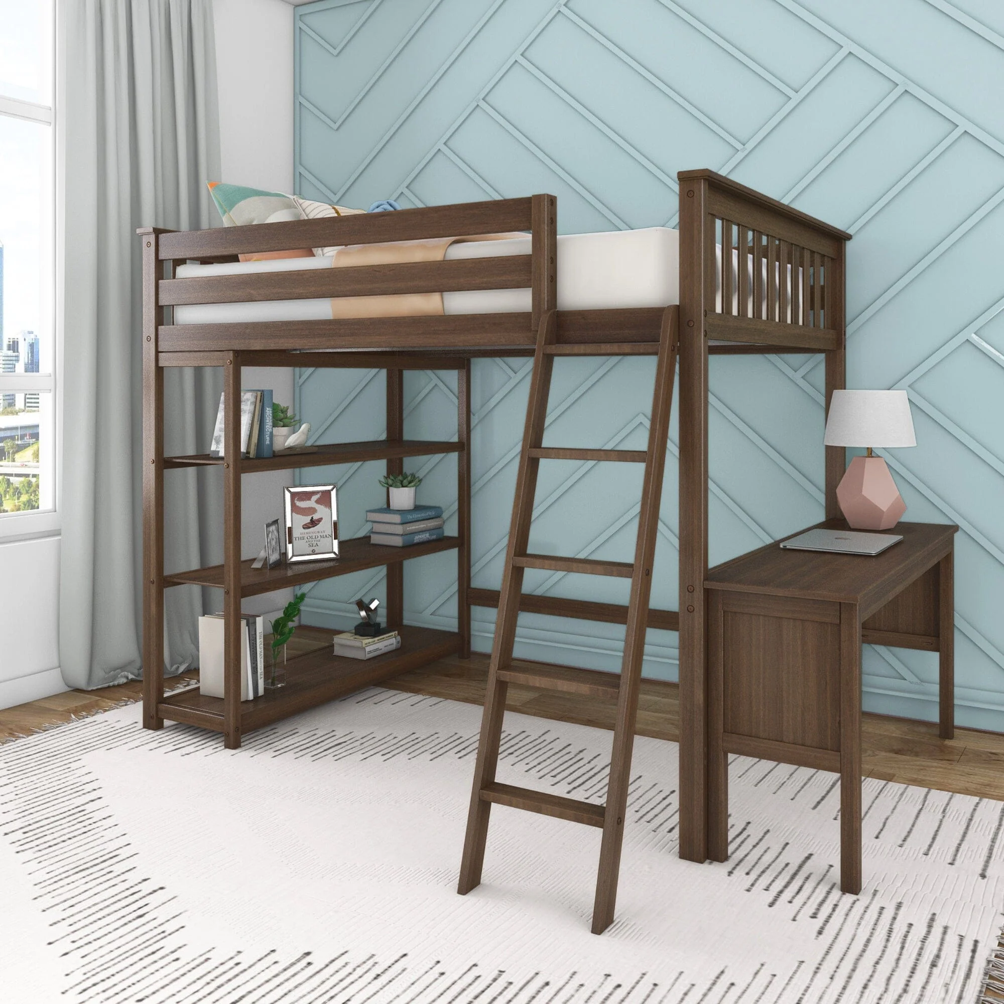 Full Loft Bed With Bookcase & Desk - Image 3