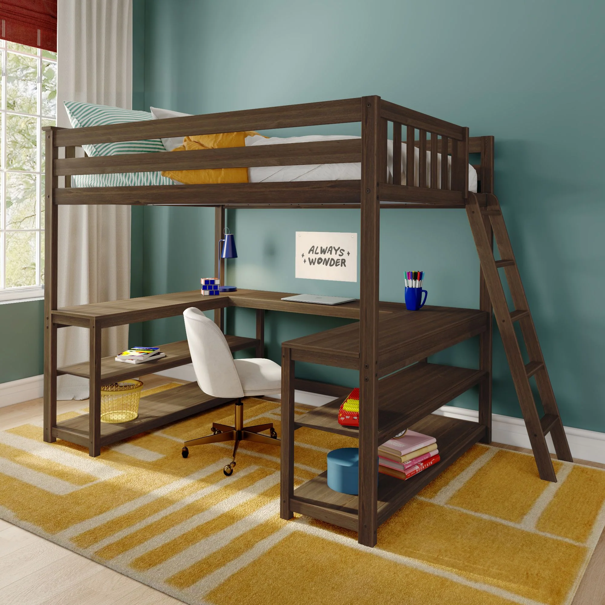 Full Loft Bed With Wraparound Desk & Ladder On End - Image 3