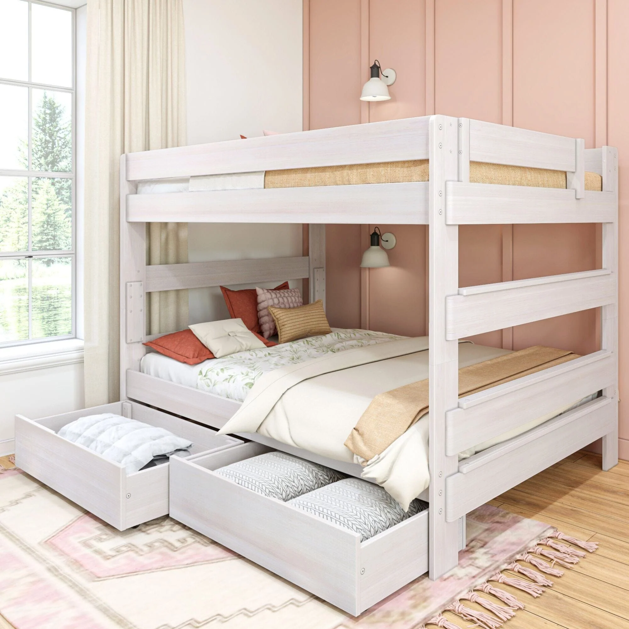 Modern Farmhouse Queen Over Queen Bunk Bed With Storage Drawers - Image 3