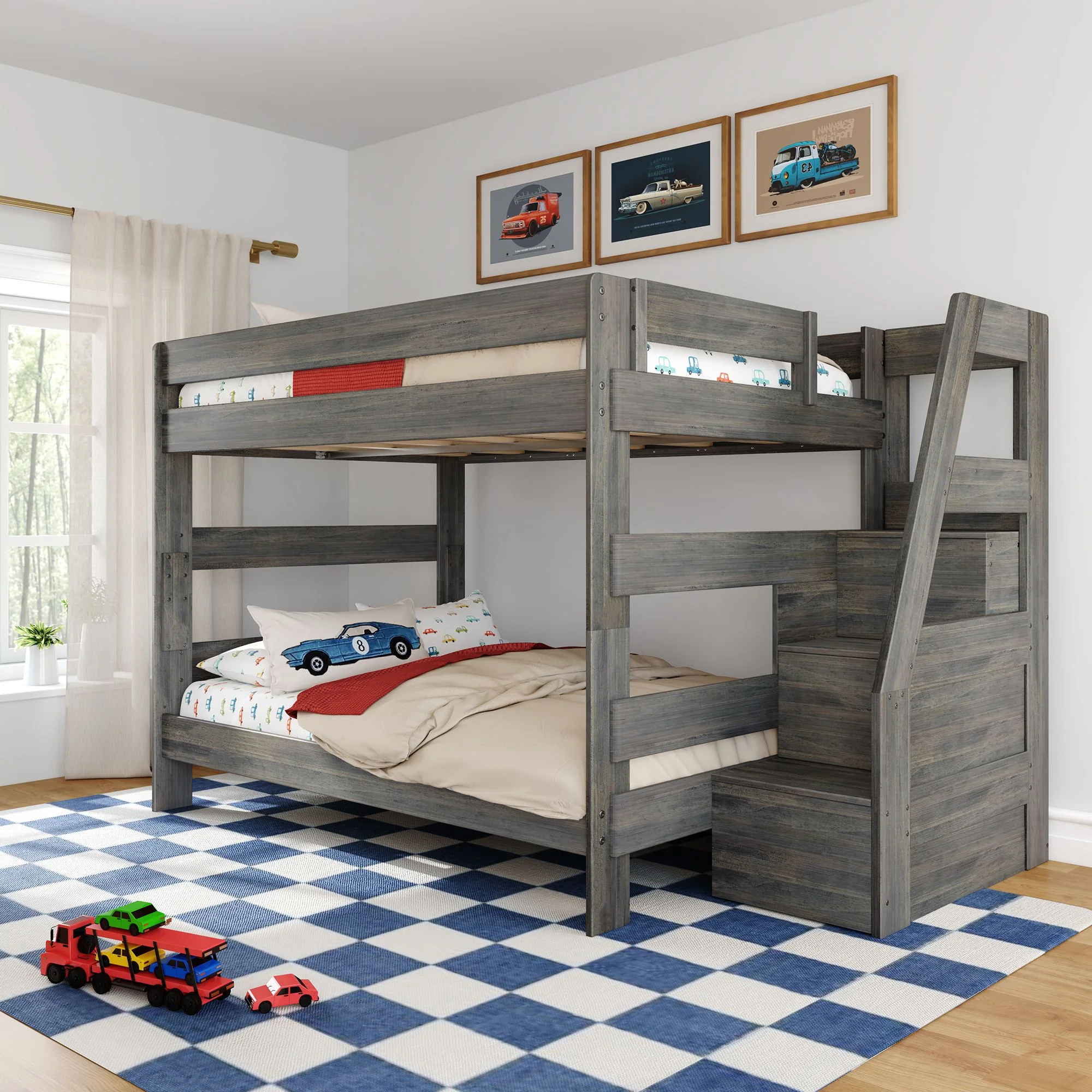 Modern Farmhouse Queen Over Queen Bunk Bed With Stairs - Image 4