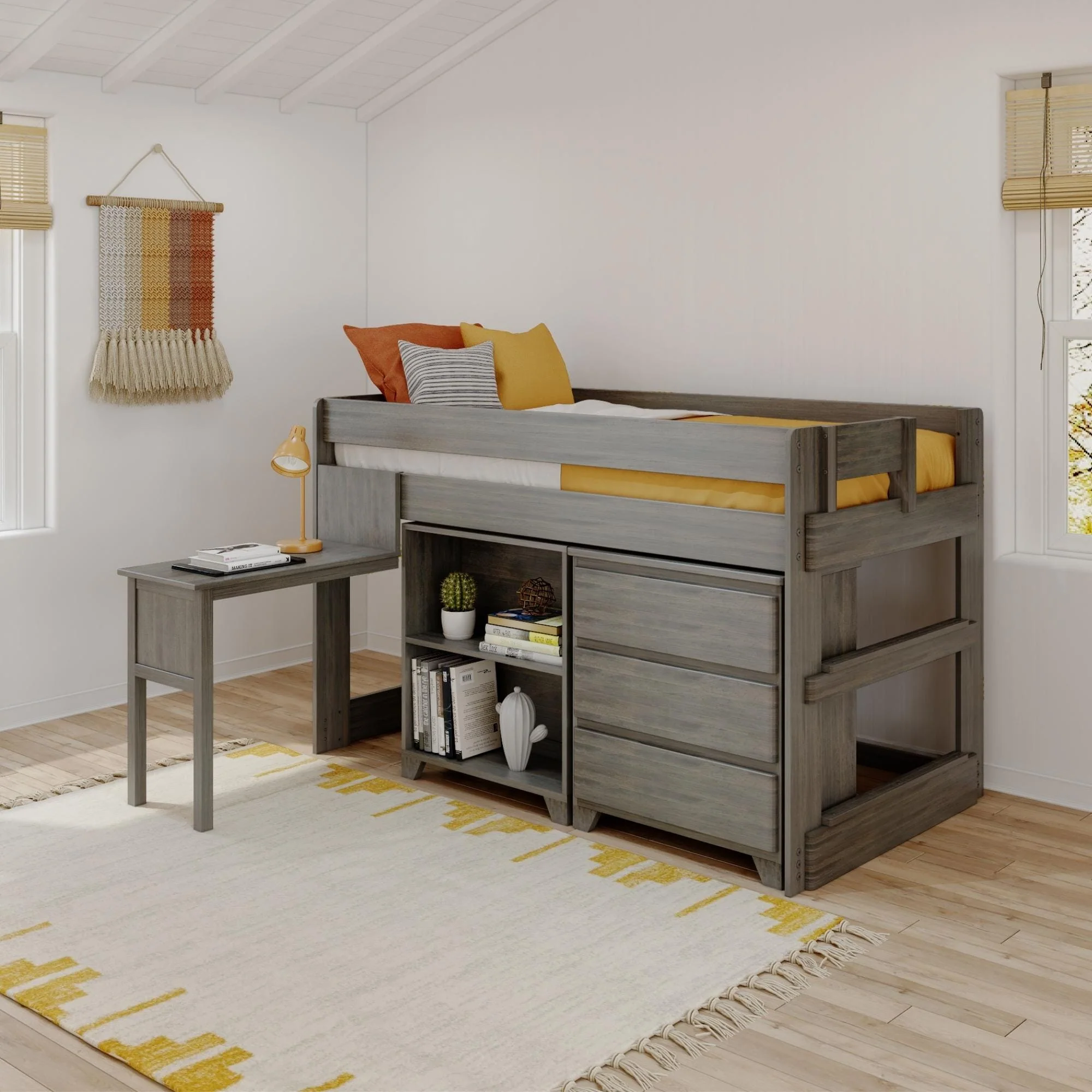 Modern Farmhouse Twin Low Loft Bed With Desk & Storage - Image 3