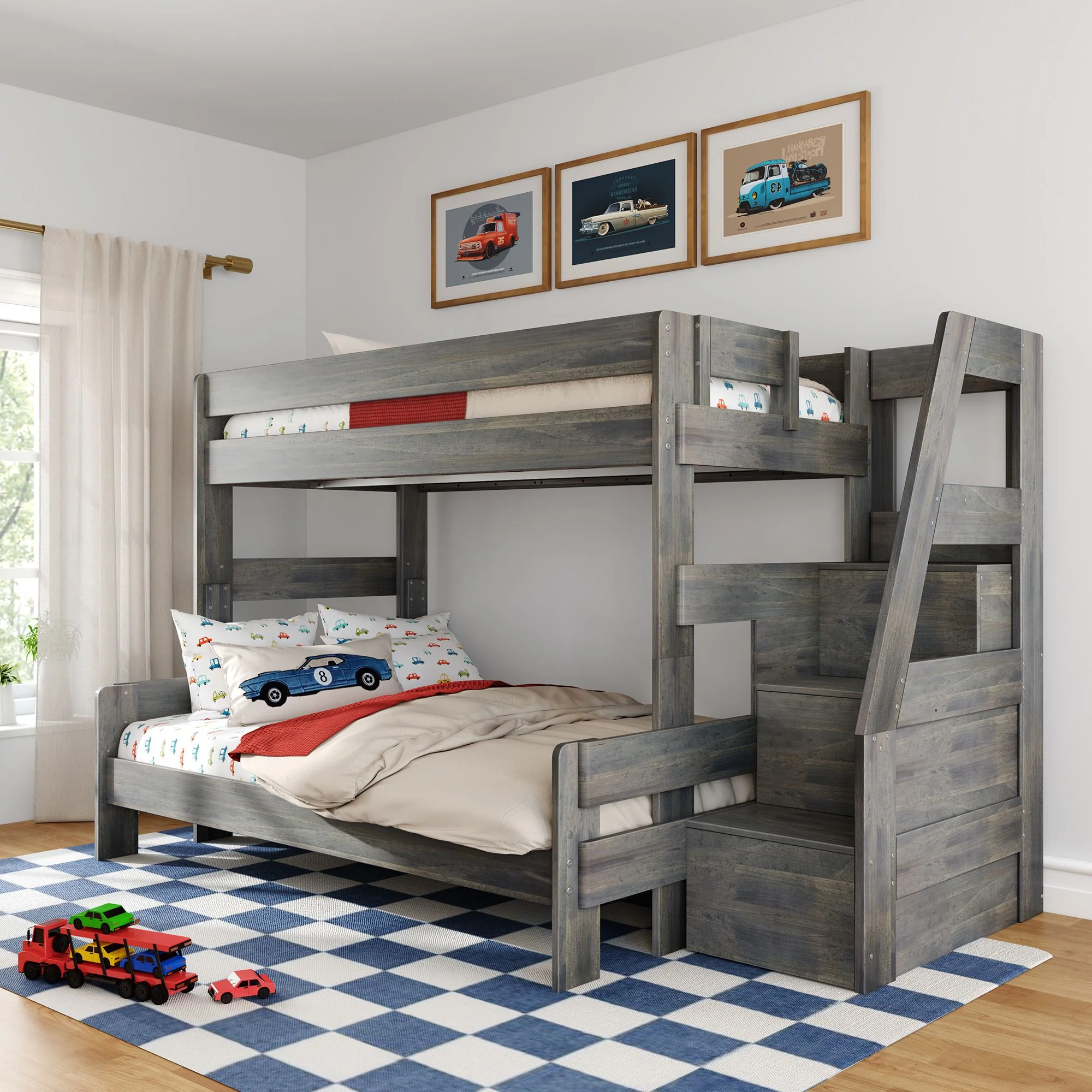 Modern Farmhouse Twin Over Full Bunk Bed With Stairs - Image 2