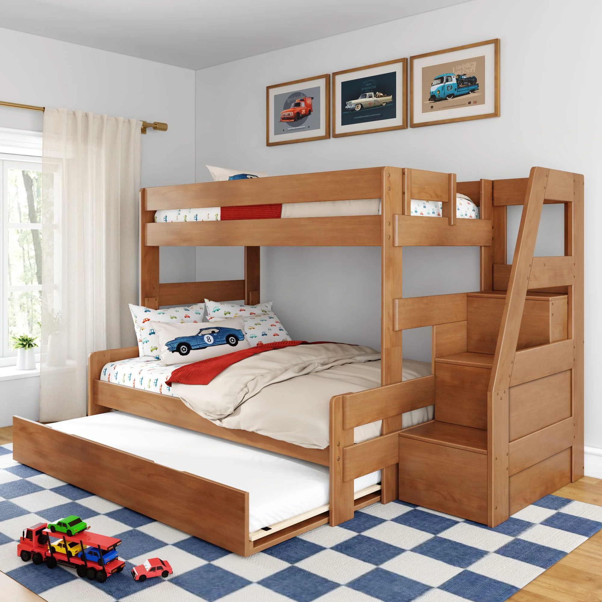 Modern Farmhouse Twin Over Full Bunk Bed With Stairs & Trundle - Image 3