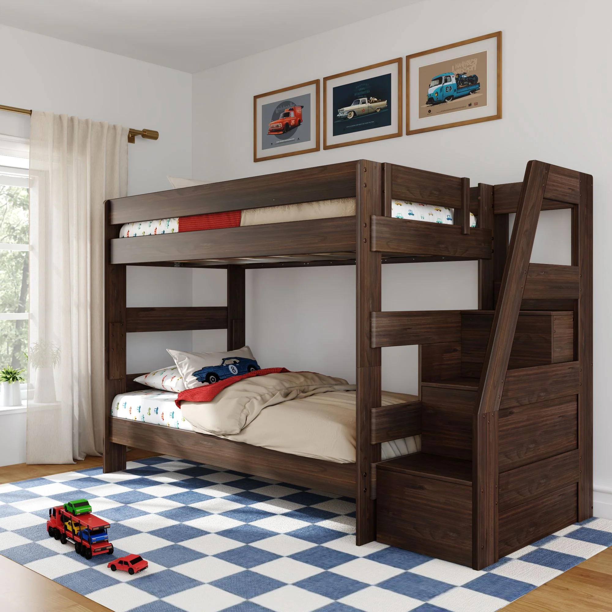 Modern Farmhouse Twin Over Twin Bunk Bed With Stairs - Image 3