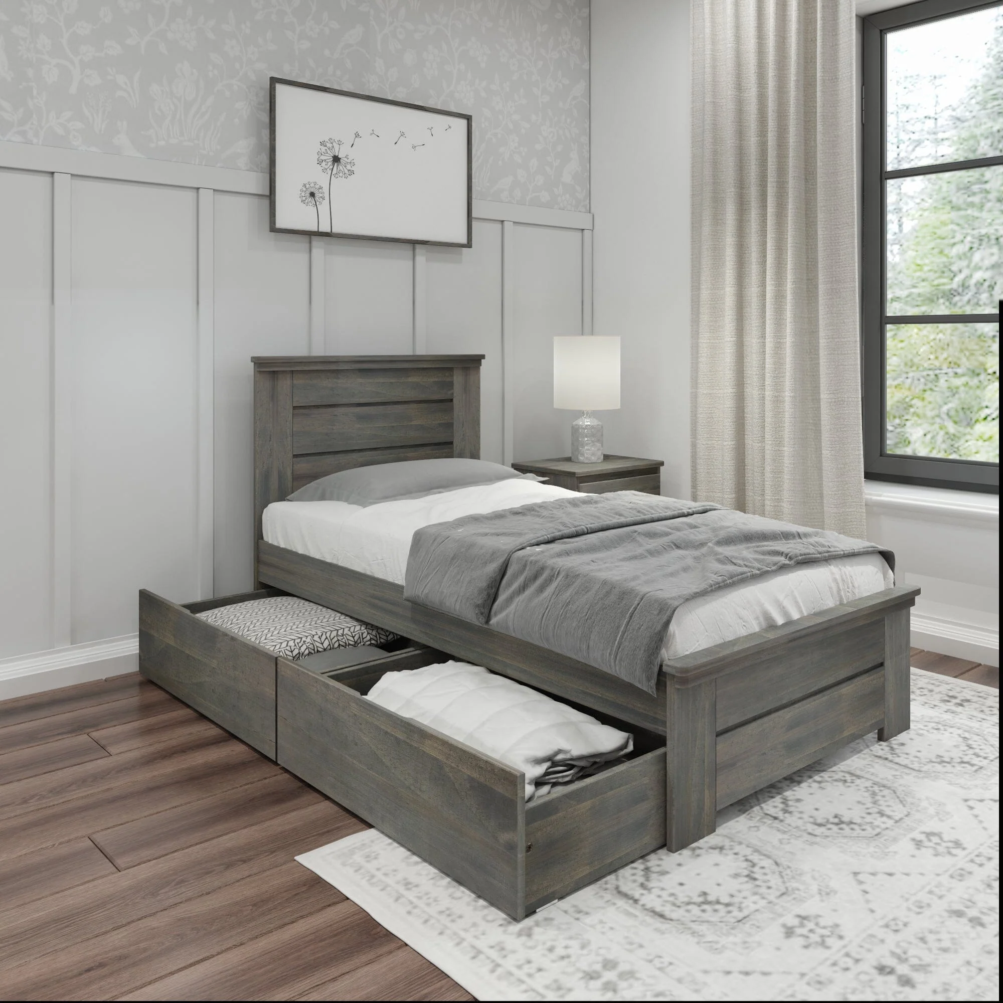 Modern Farmhouse Twin Panel Bed With Storage Drawers - Image 2