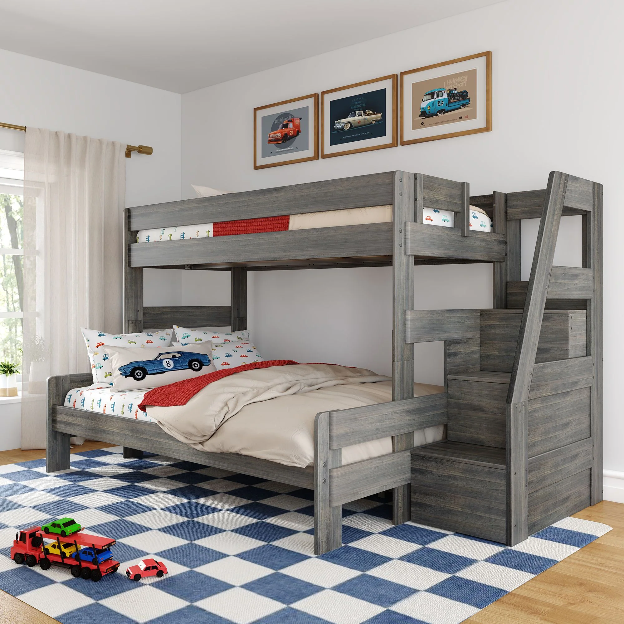 Modern Farmhouse Twin XL Over Queen Bunk Bed With Stairs - Image 2