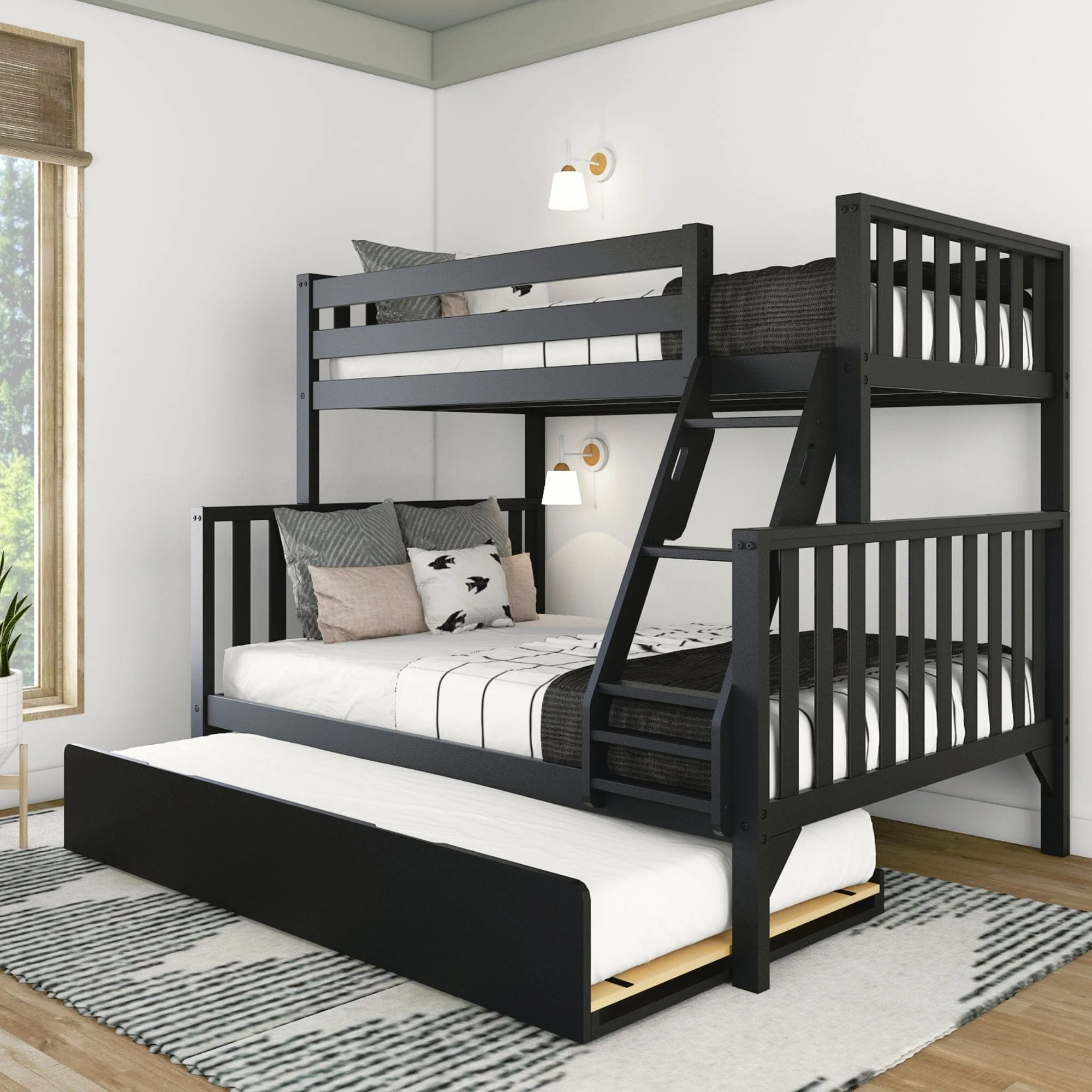 Scandinavian Twin Over Full Bunk Bed With Trundle - Image 3