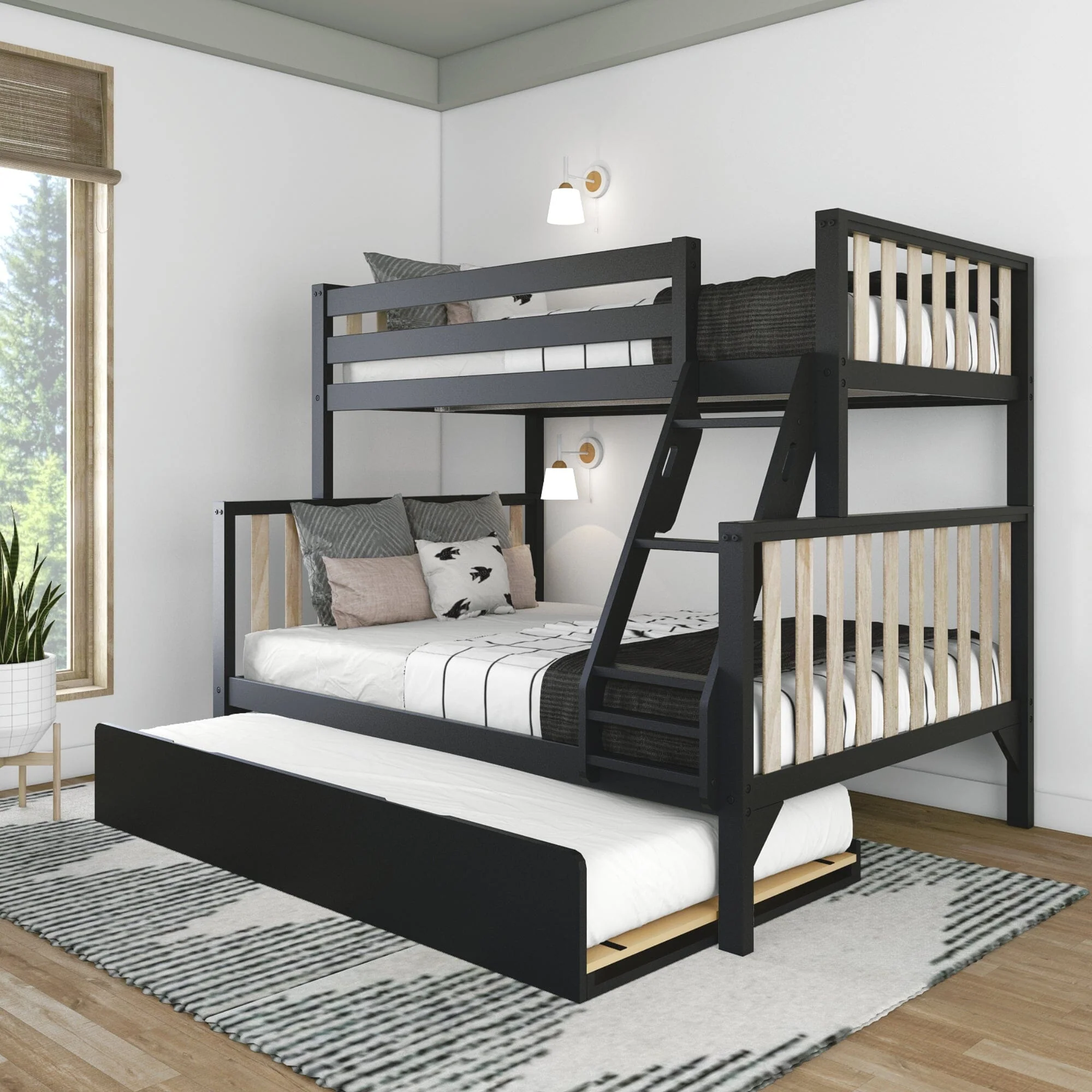 Scandinavian Twin Over Full Bunk Bed With Trundle - Image 4