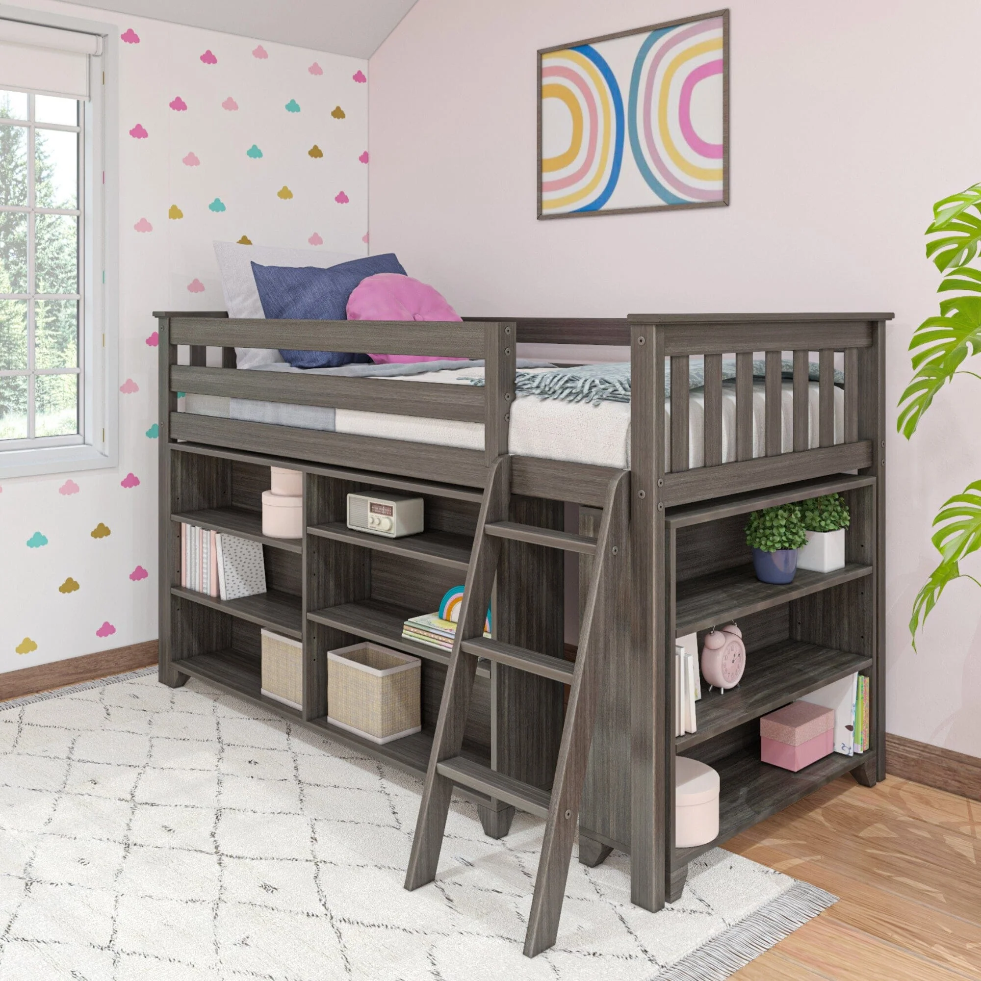 Twin Low Loft Bed With Bookcases - Image 2