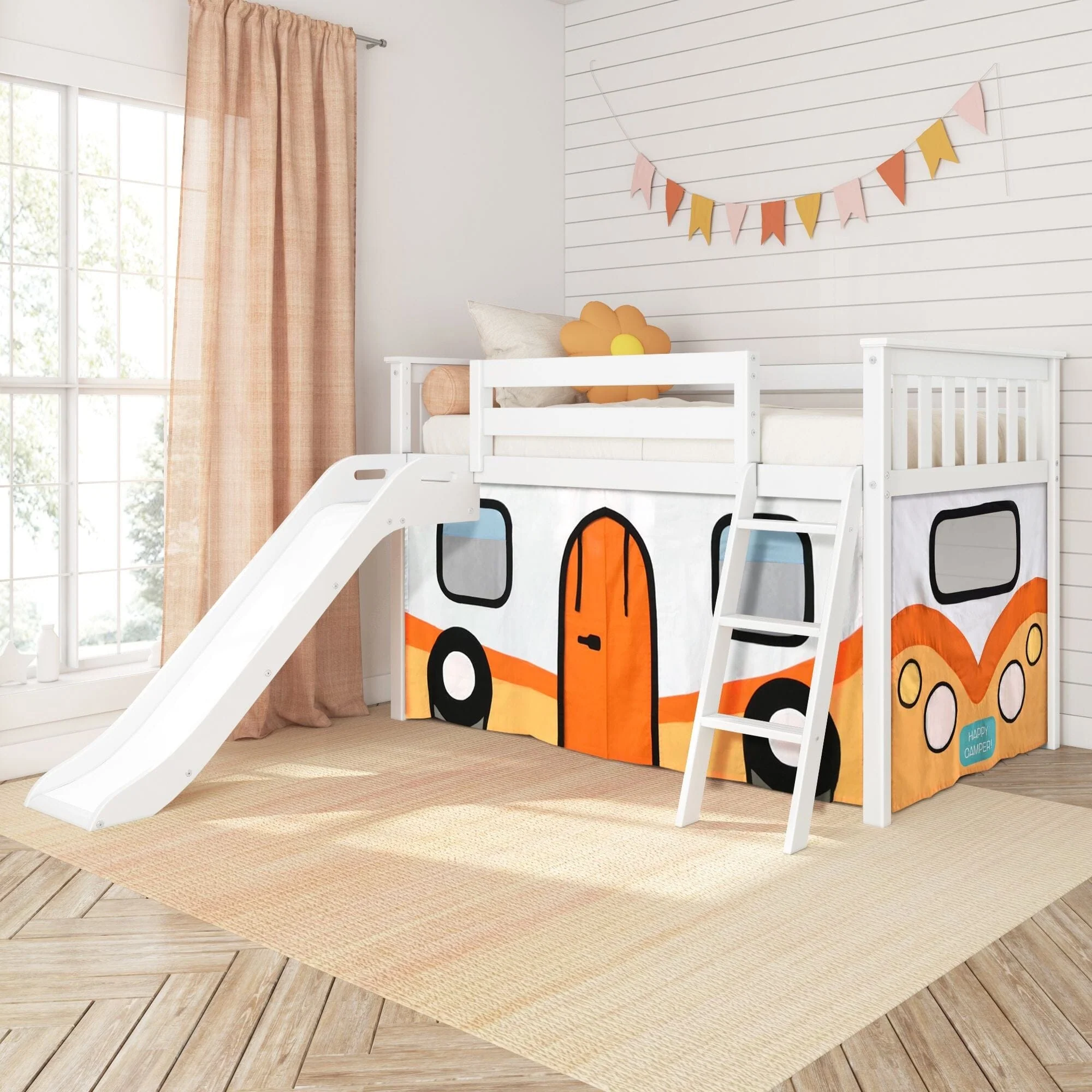 Twin Low Loft Bed with Slide & Camper Van Curtain - Image 2
