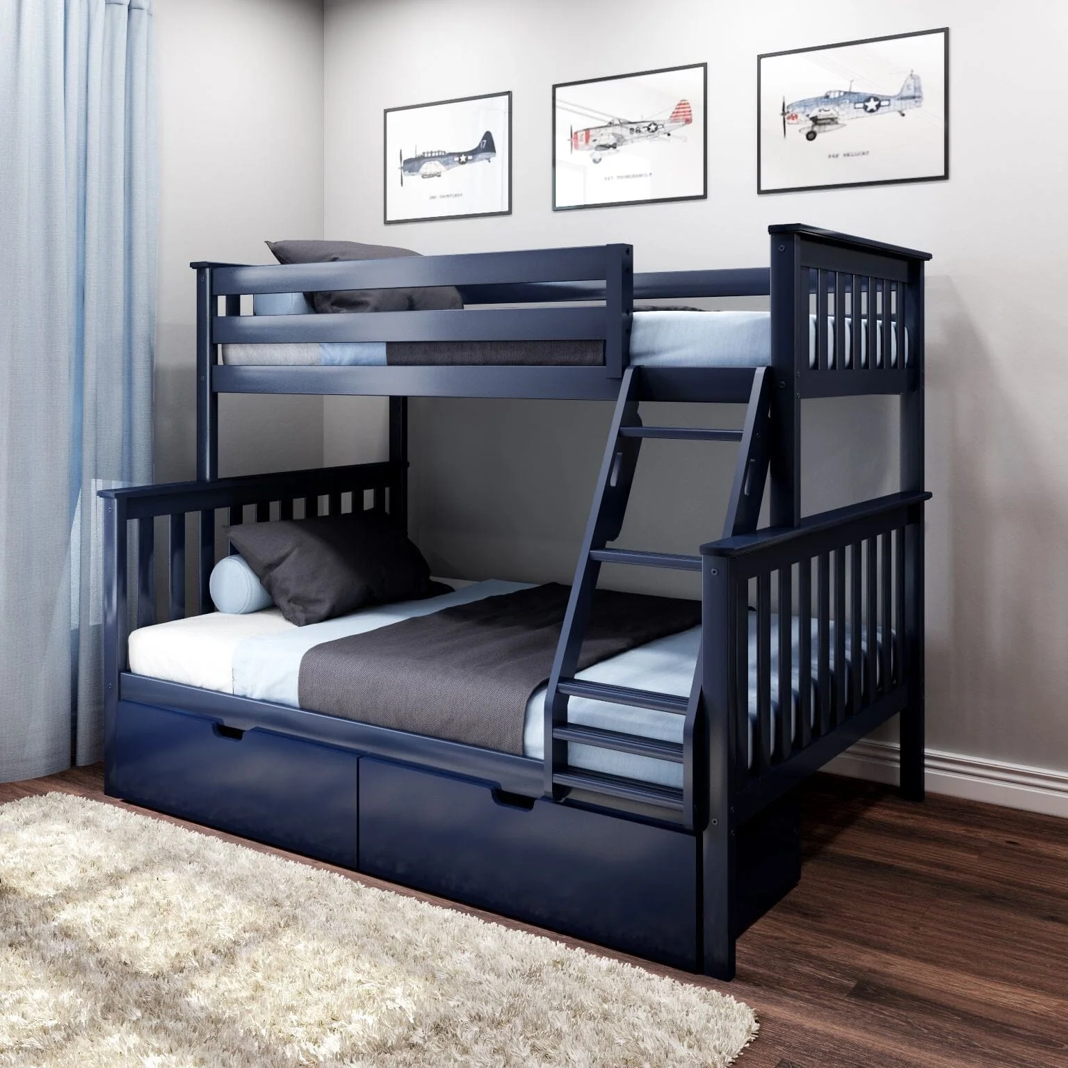 Twin Over Full Bunk Bed With Storage Drawers - Image 3