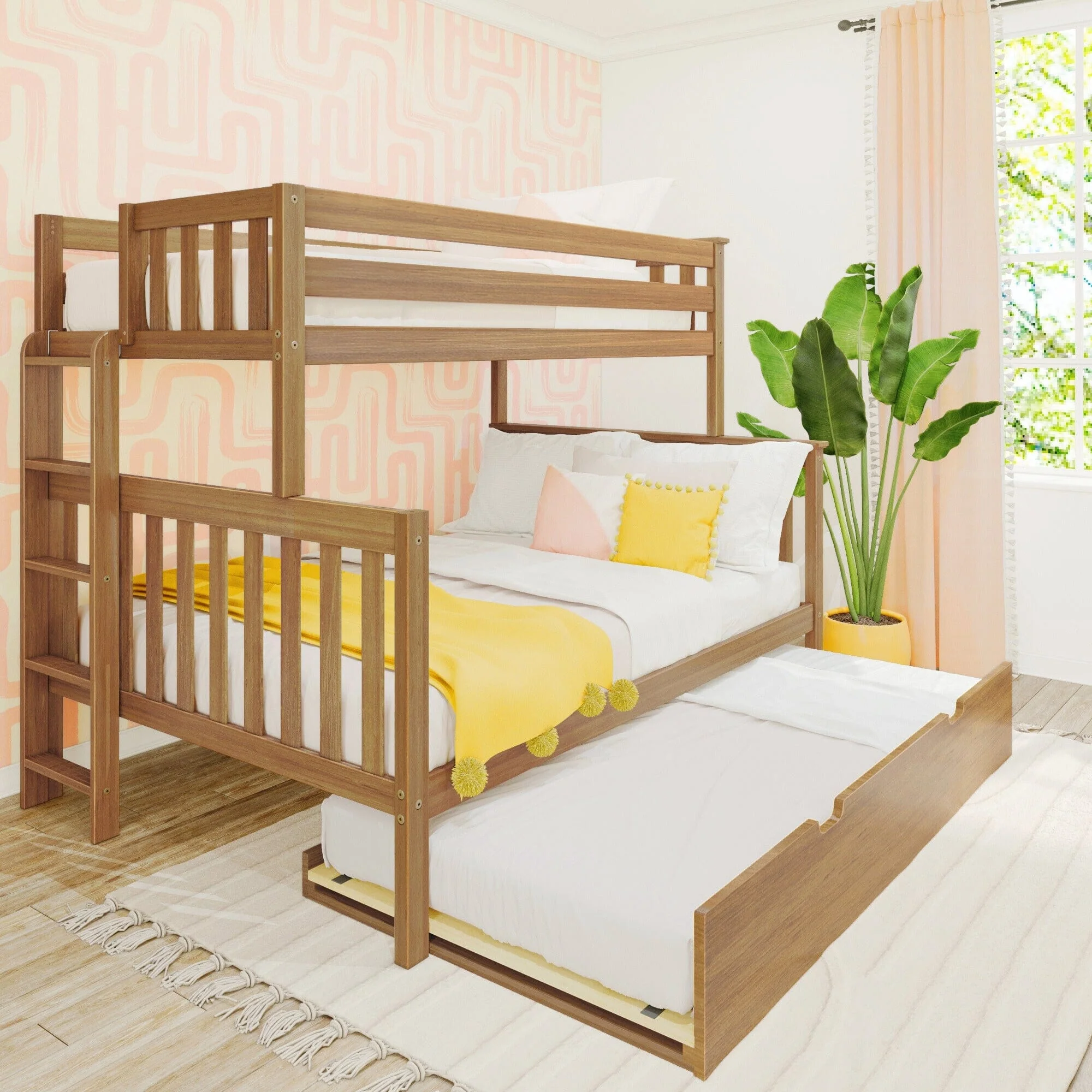Twin Over Full Bunk Bed With Ladder on End & Trundle - Image 3