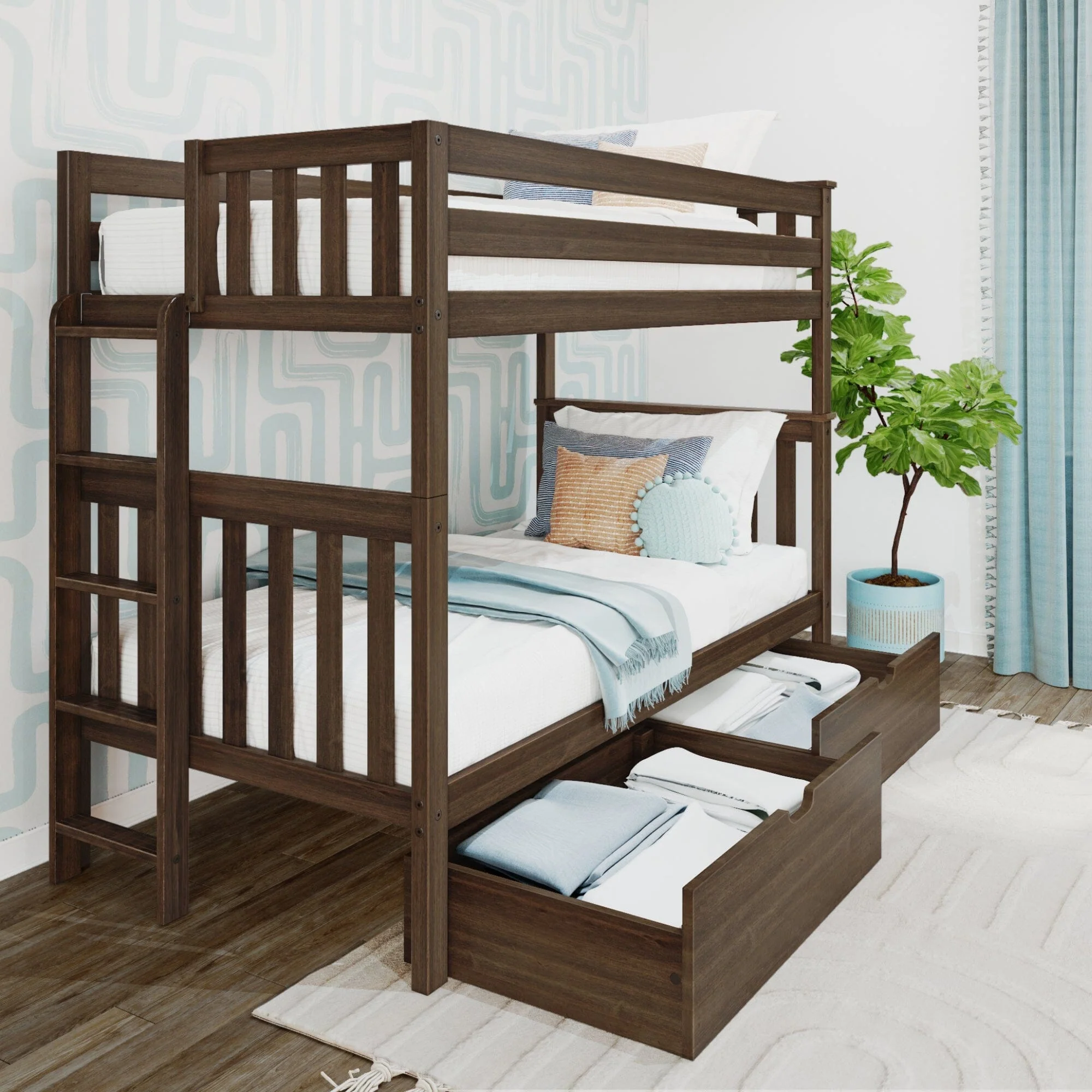 Twin Over Twin Bunk Bed With Storage Drawers & Ladder on End - Image 4
