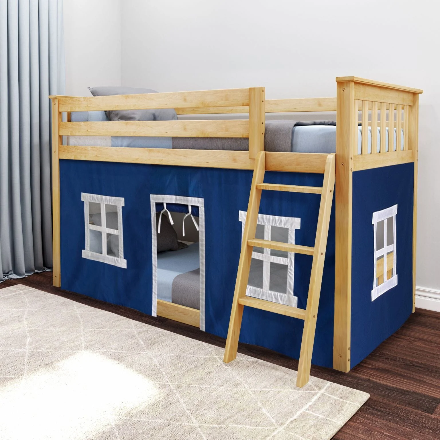 Twin Over Twin Low Bunk Bed With Curtain - Image 5