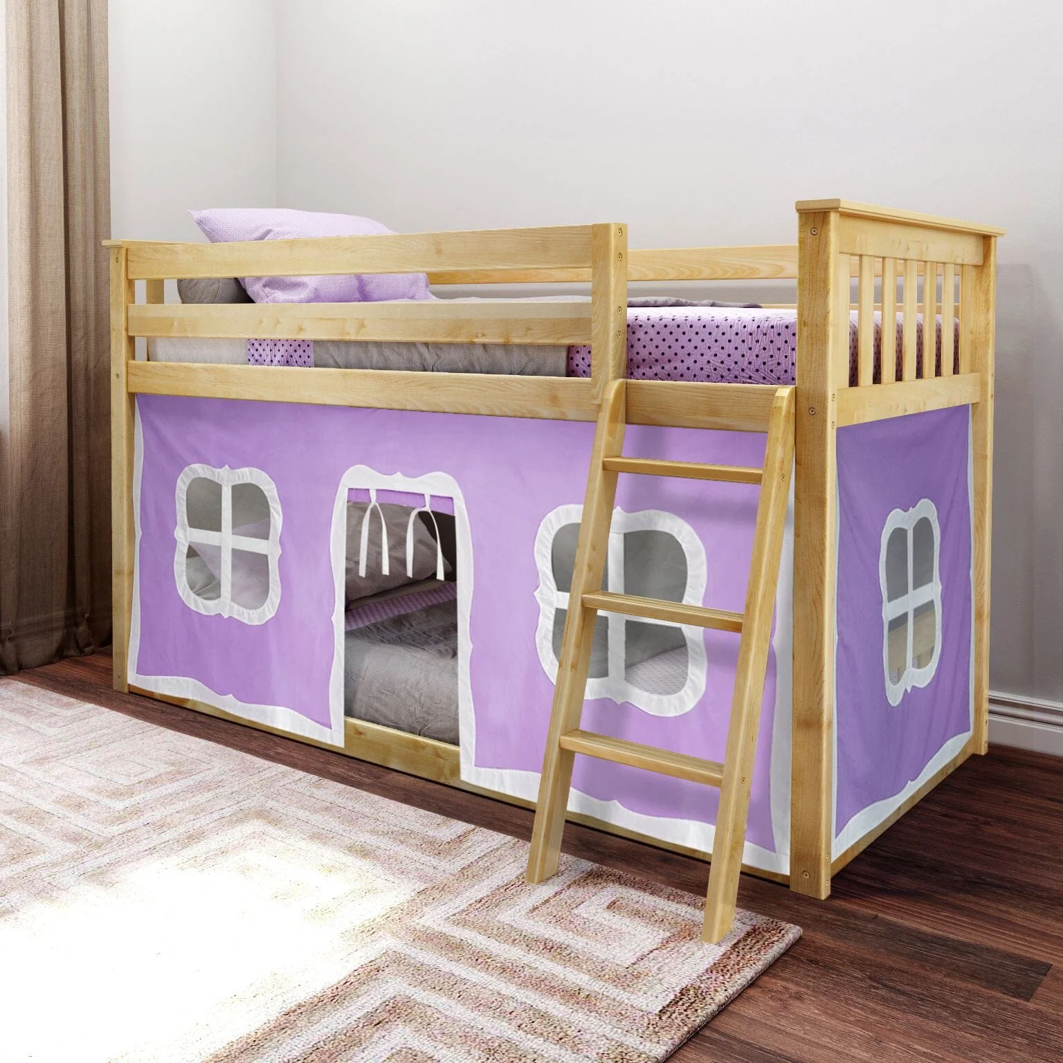 Twin Over Twin Low Bunk Bed With Curtain - Image 9