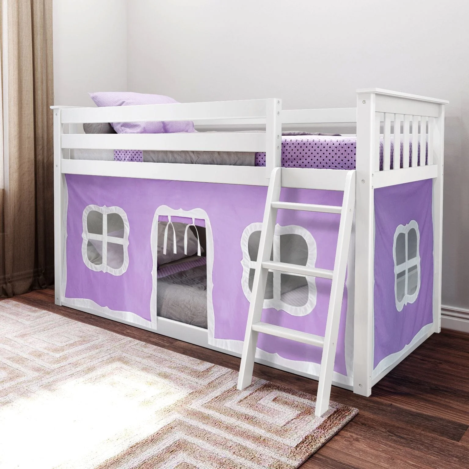 Twin Over Twin Low Bunk Bed With Curtain - Image 12