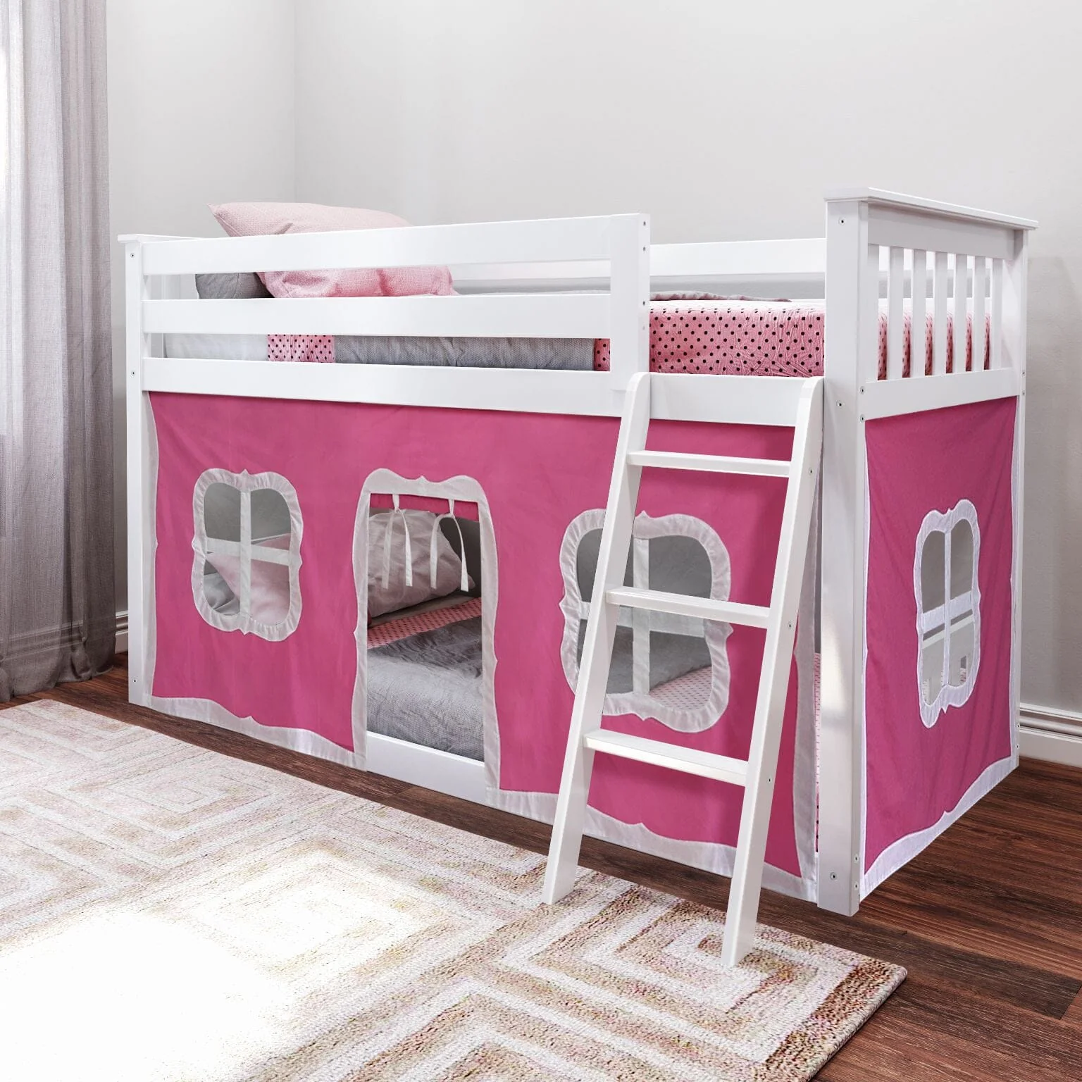 Twin Over Twin Low Bunk Bed With Curtain - Image 8