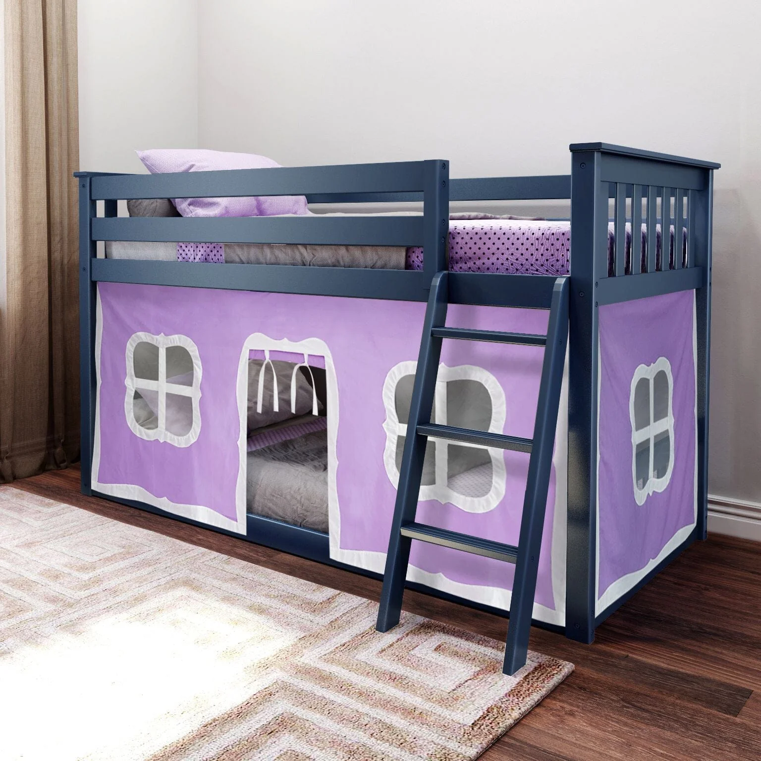 Twin Over Twin Low Bunk Bed With Curtain - Image 14