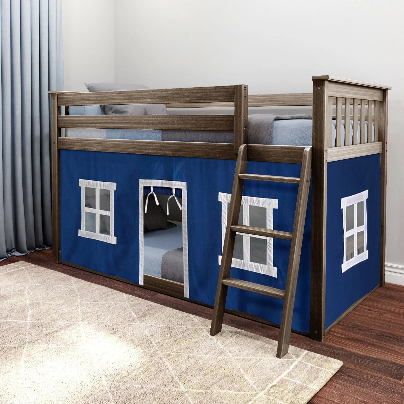Twin Over Twin Low Bunk Bed With Curtain - Image 4