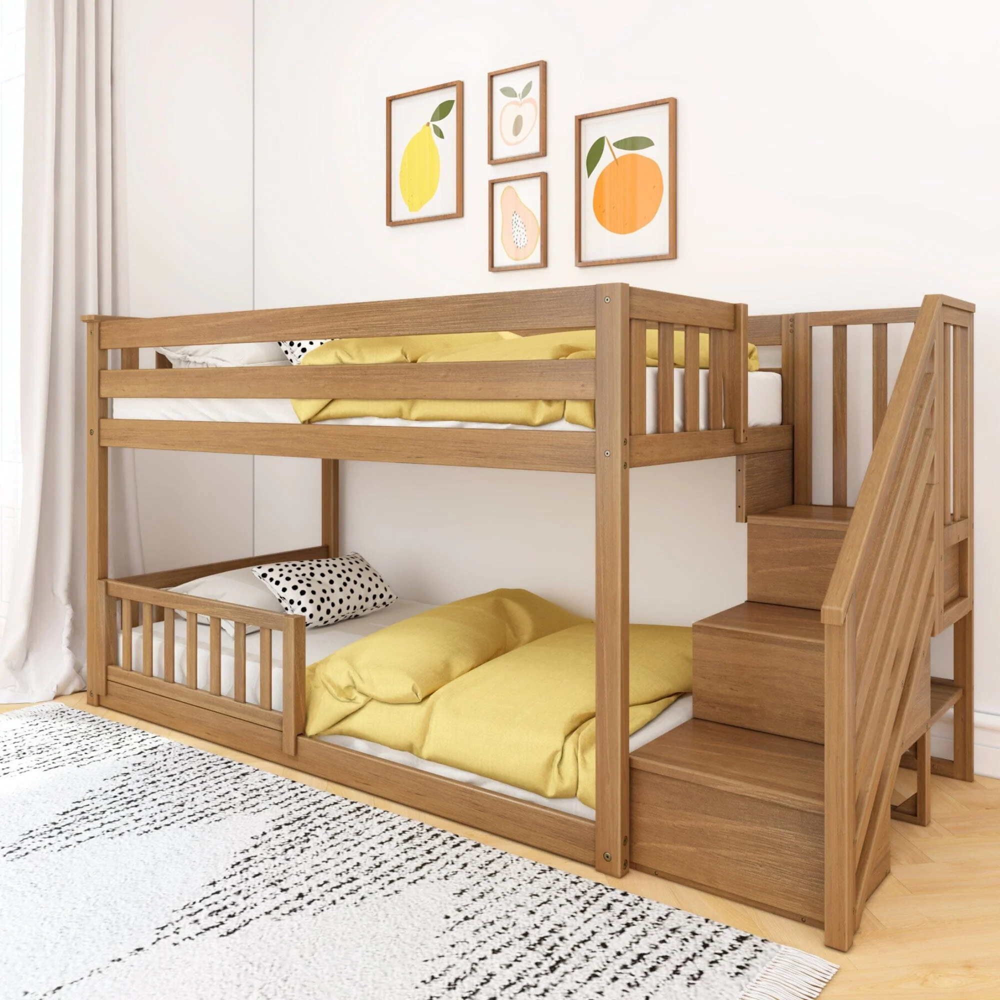 Twin Over Twin Low Bunk Bed With Stairs & Guardrails - Image 8
