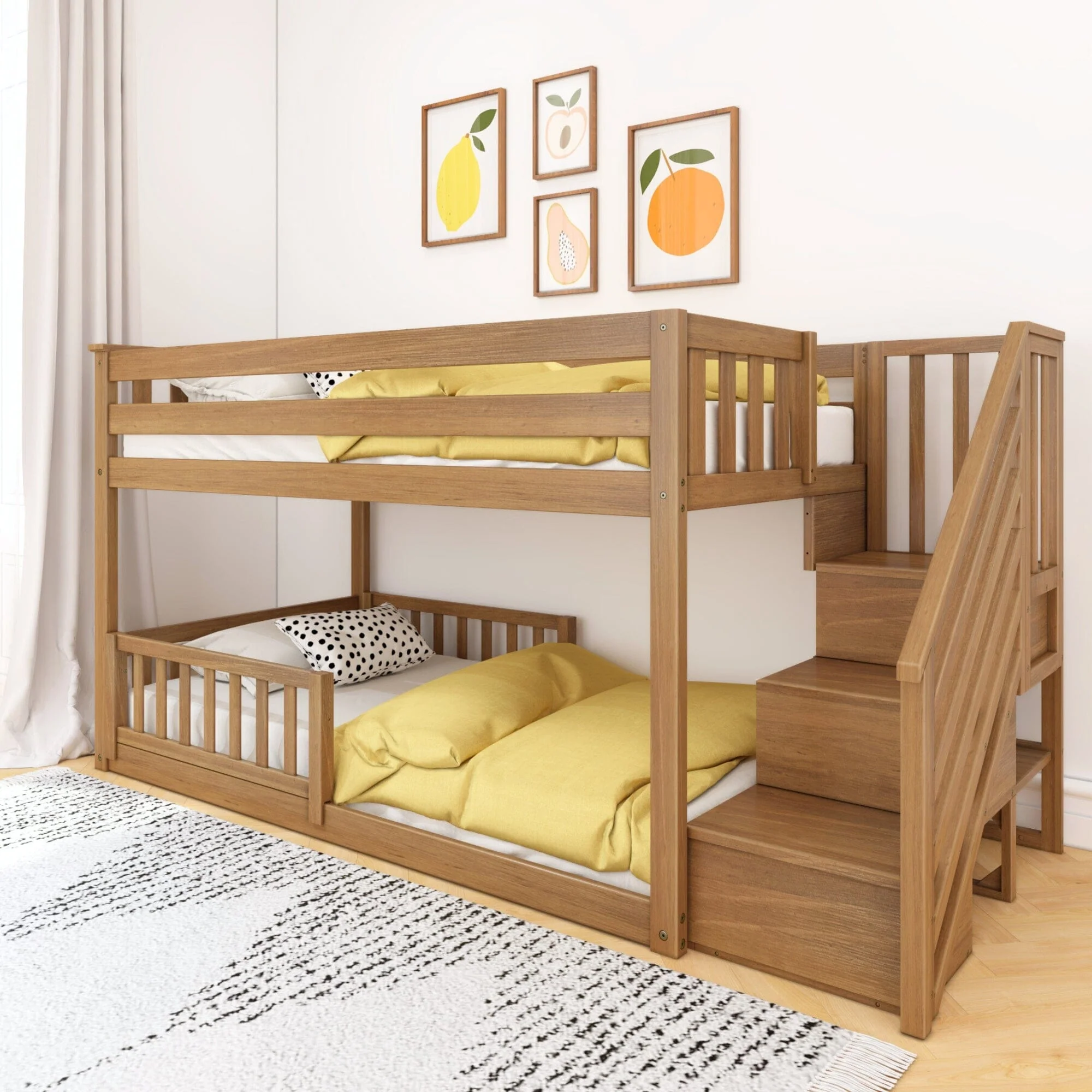 Twin Over Twin Low Bunk Bed With Stairs & Guardrails - Image 7