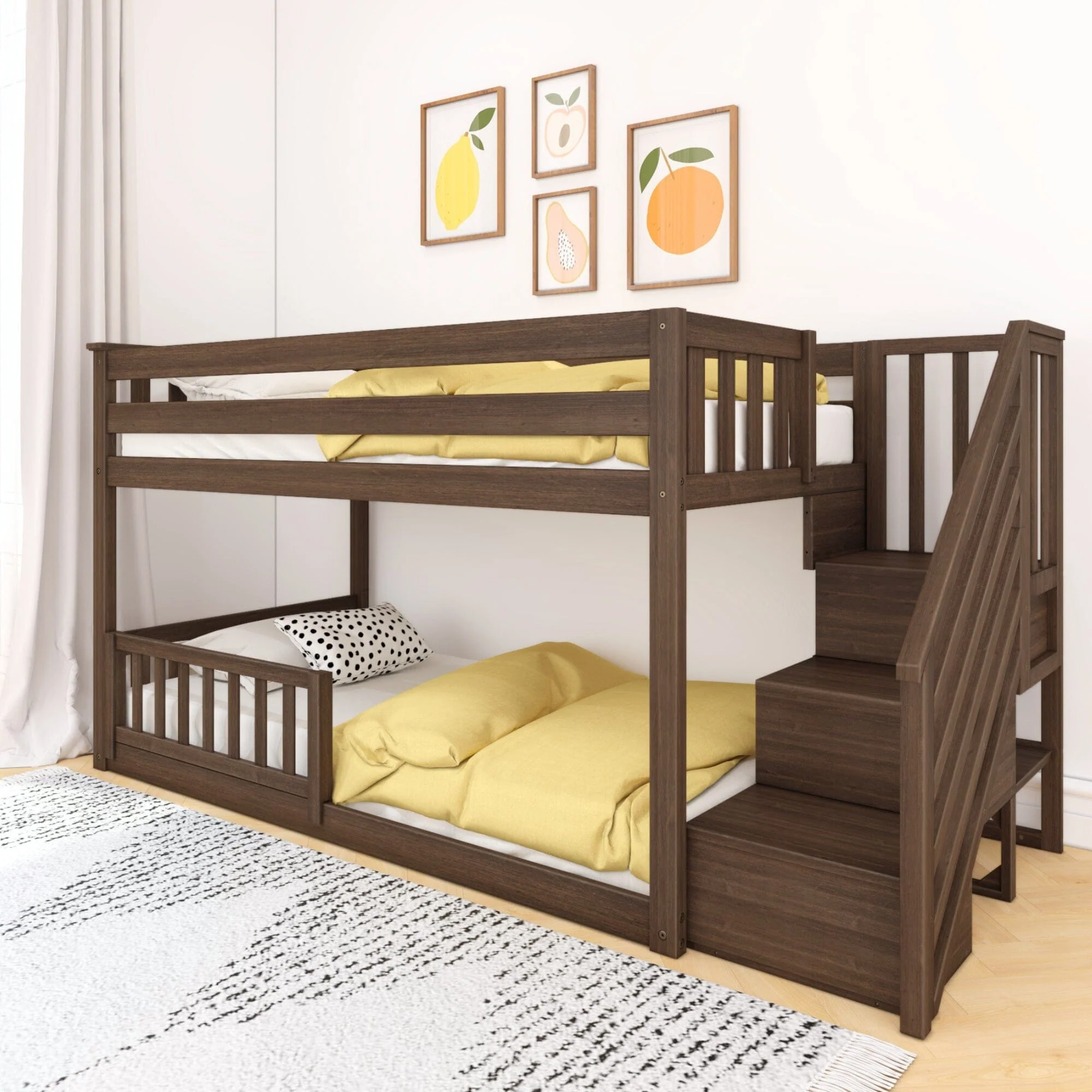Twin Over Twin Low Bunk Bed With Stairs & Guardrails - Image 10