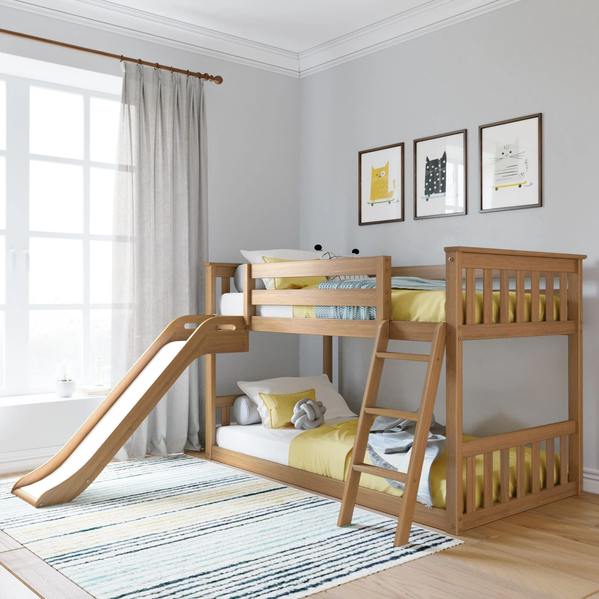 Twin Over Twin Low Bunk Bed With Slide - Image 3