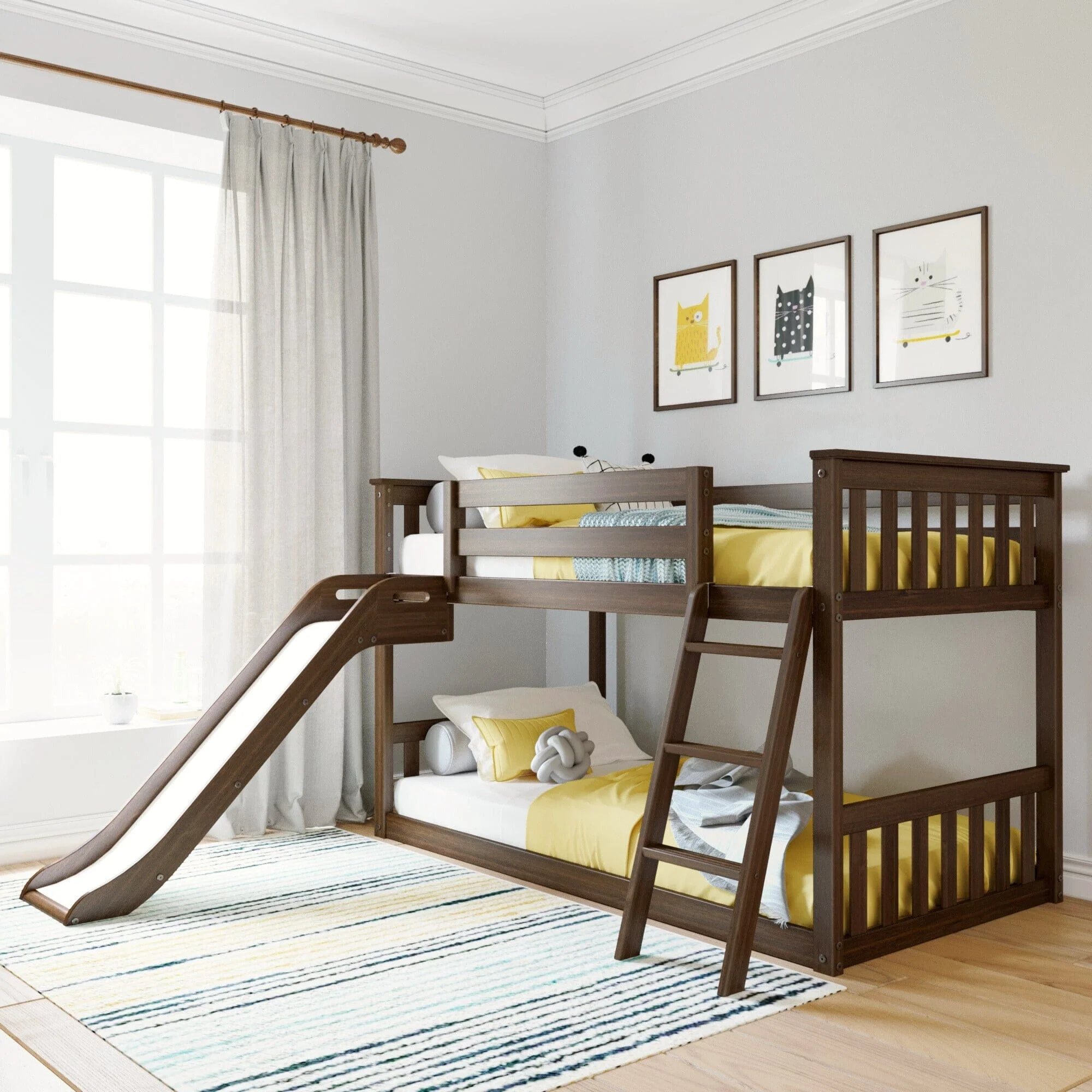 Twin Over Twin Low Bunk Bed With Slide - Image 4