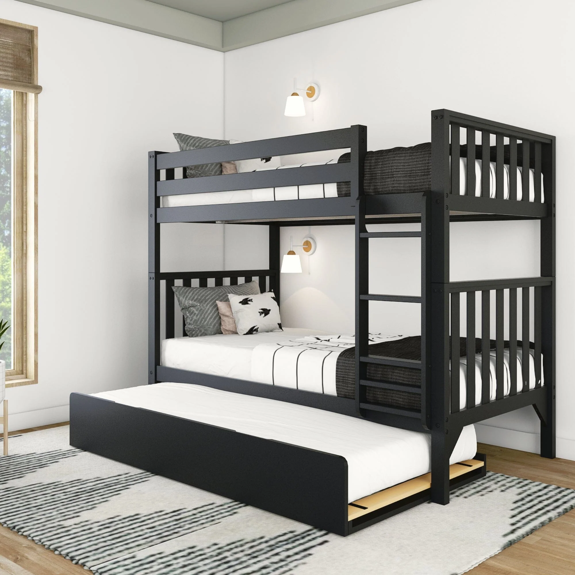 Scandinavian Twin Over Twin Bunk Bed With Trundle - Image 3