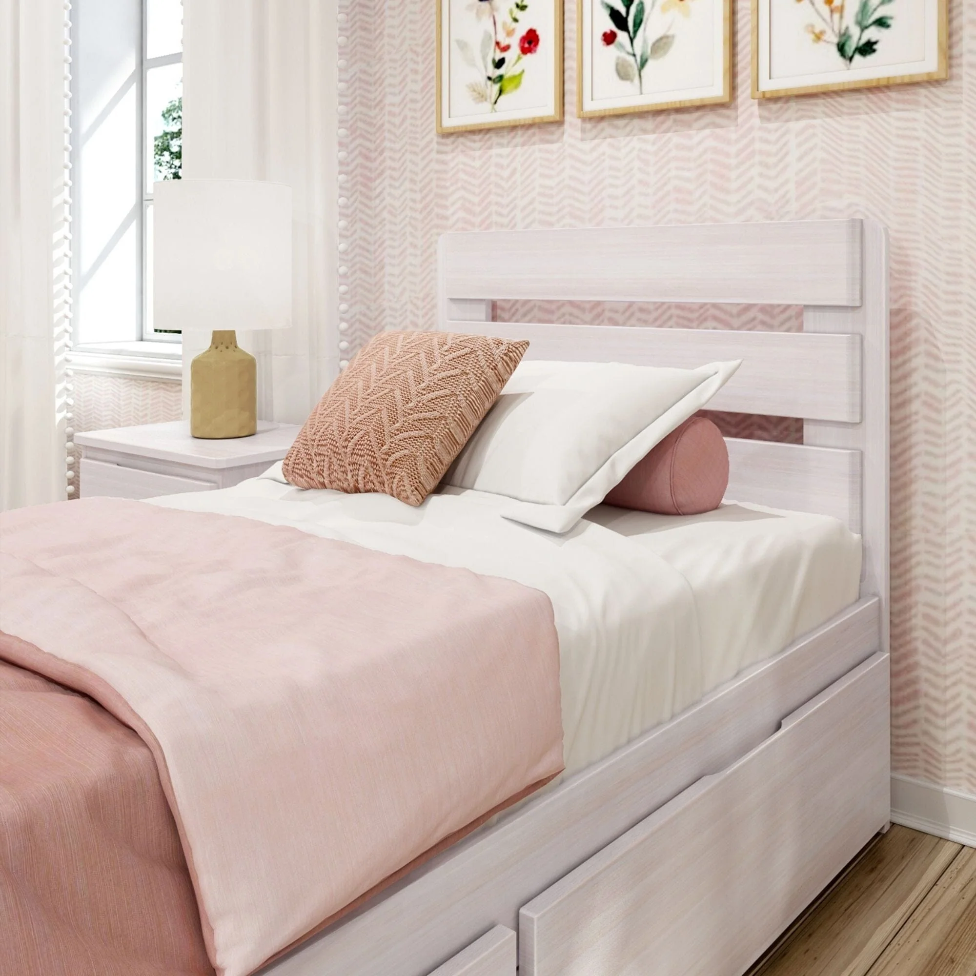 Modern Farmhouse Twin Plank Bed With Storage Drawers - Image 8