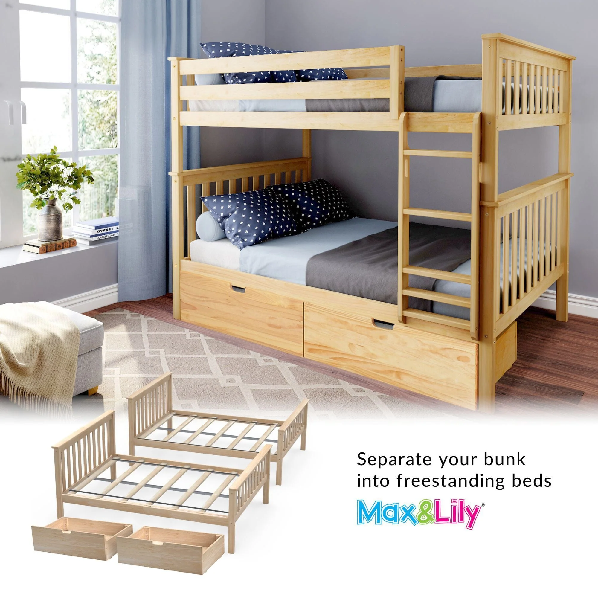 Full Over Full Bunk Bed With Storage Drawers - Image 12