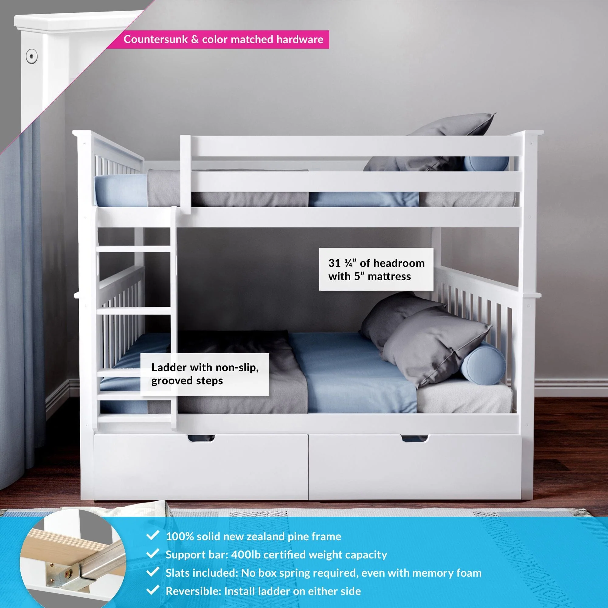 Full Over Full Bunk Bed With Storage Drawers - Image 3
