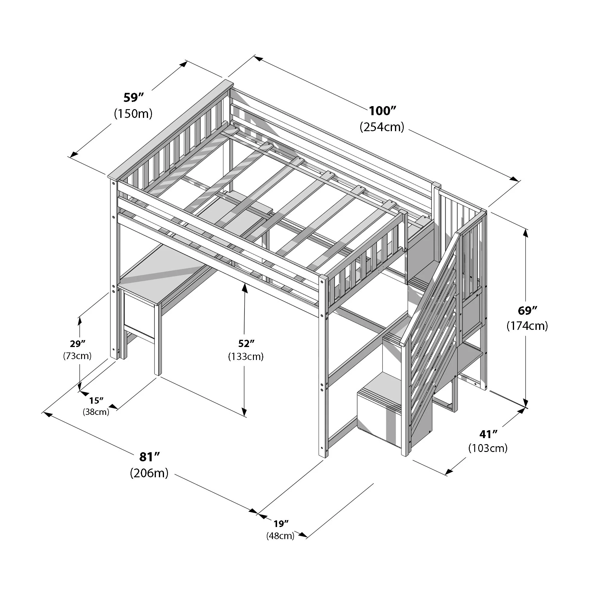 Full Loft Bed With Desk & Stairs - Image 34