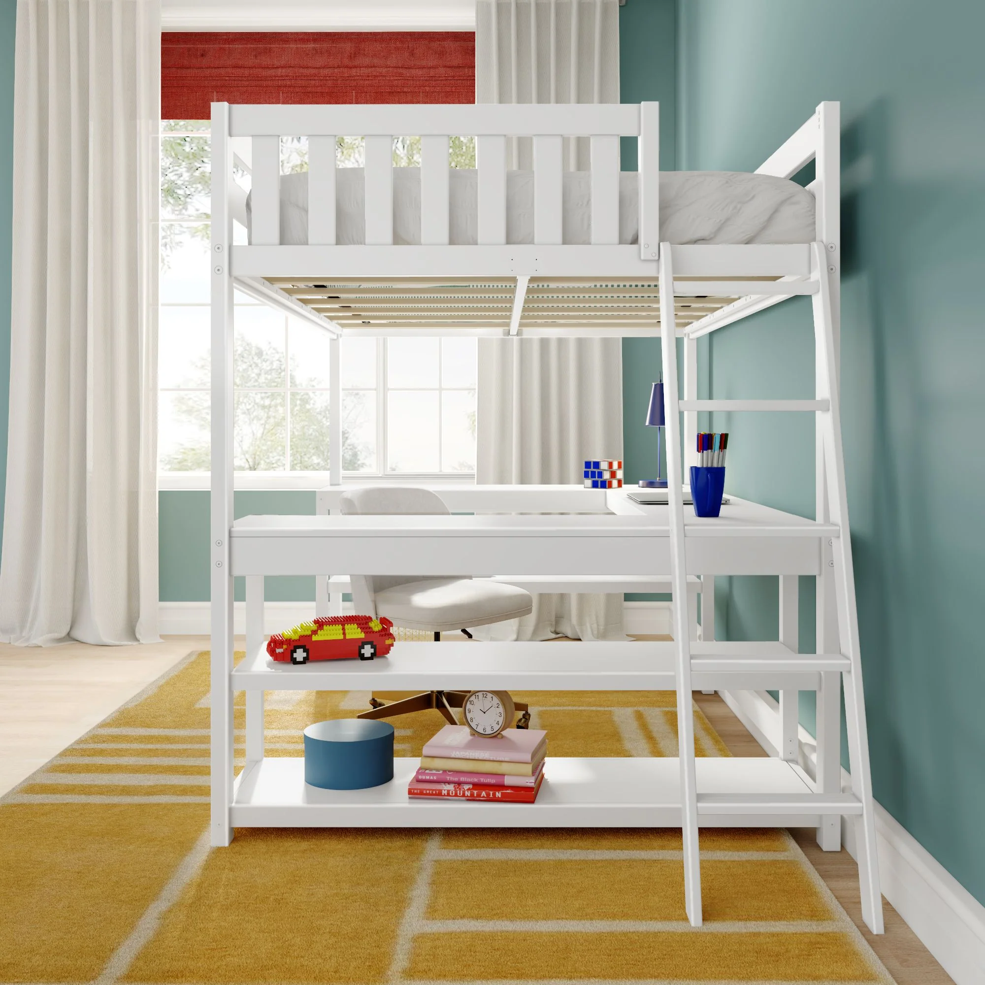 Full Loft Bed With Wraparound Desk & Ladder On End - Image 17