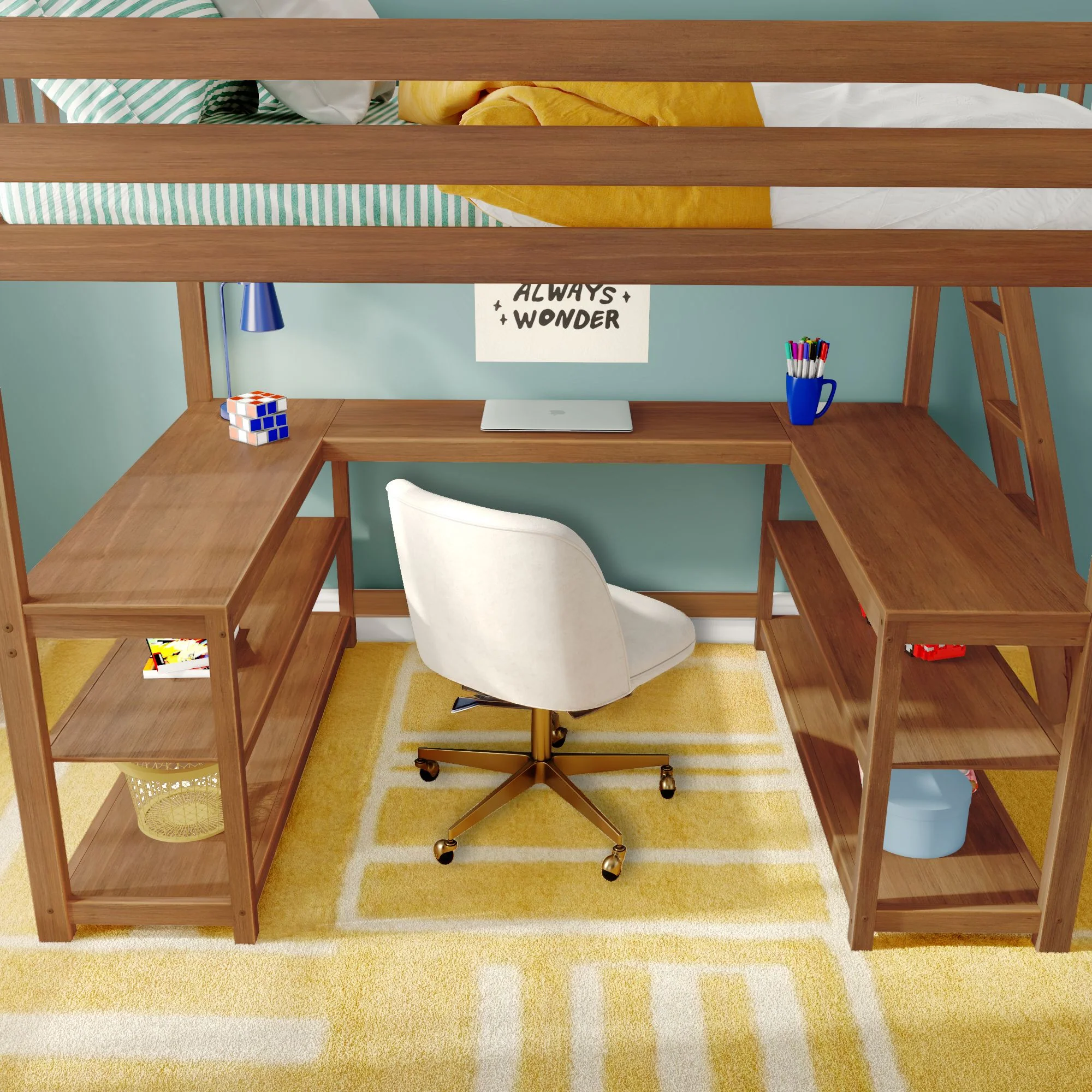 Full Loft Bed With Wraparound Desk & Ladder On End - Image 19
