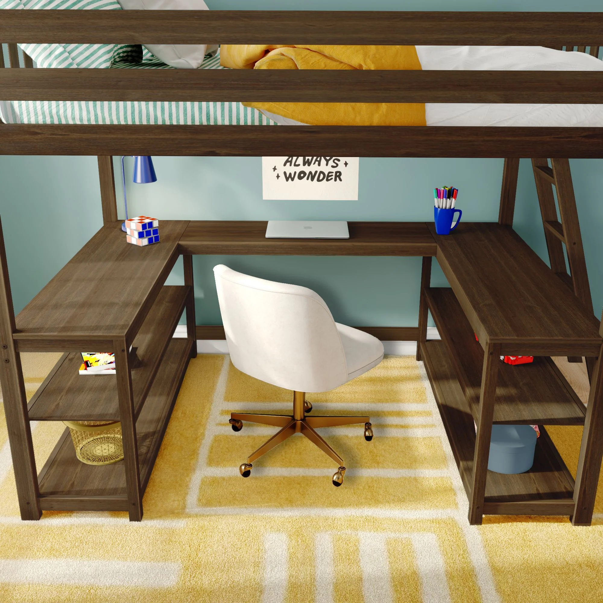 Full Loft Bed With Wraparound Desk & Ladder On End - Image 21