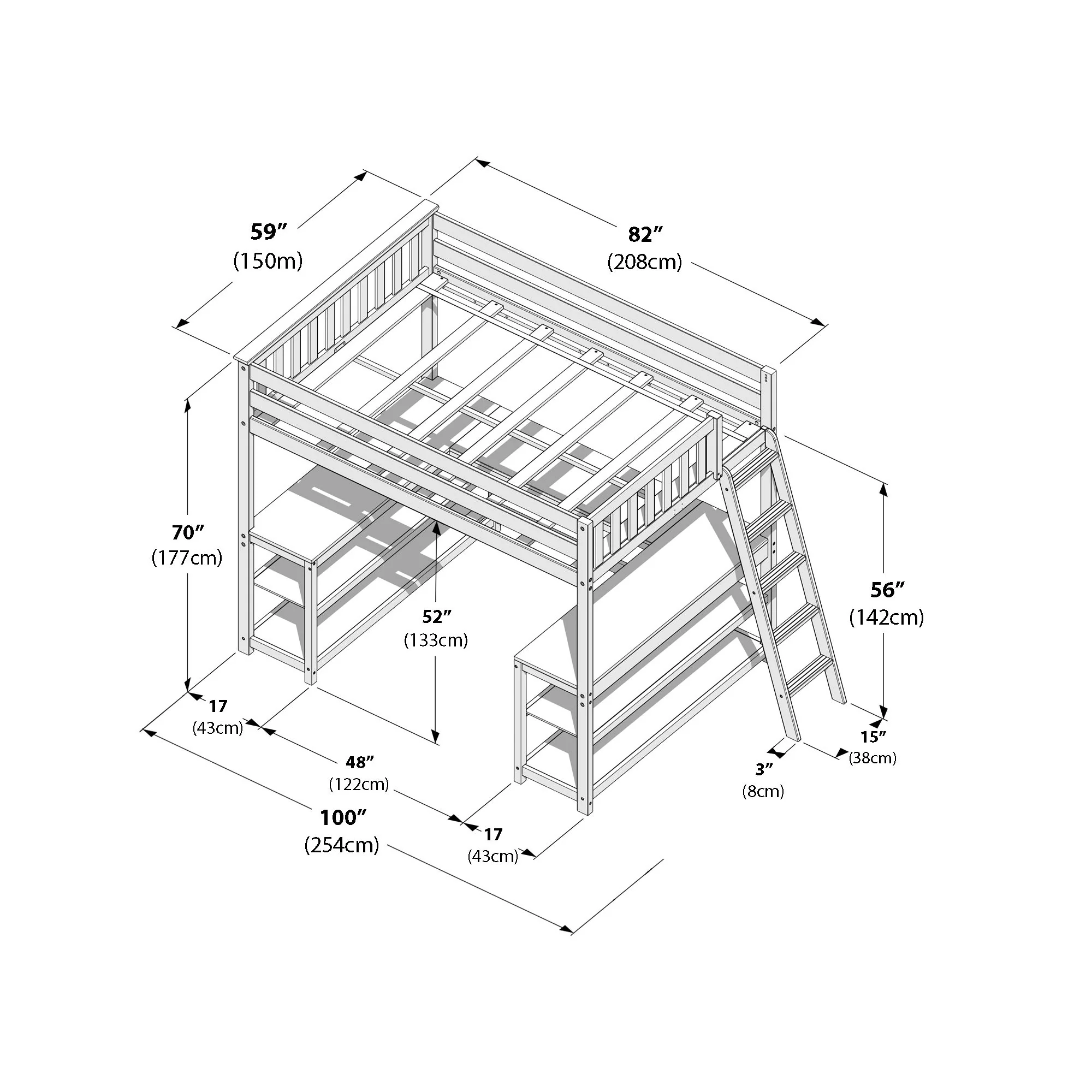 Full Loft Bed With Wraparound Desk & Ladder On End - Image 32