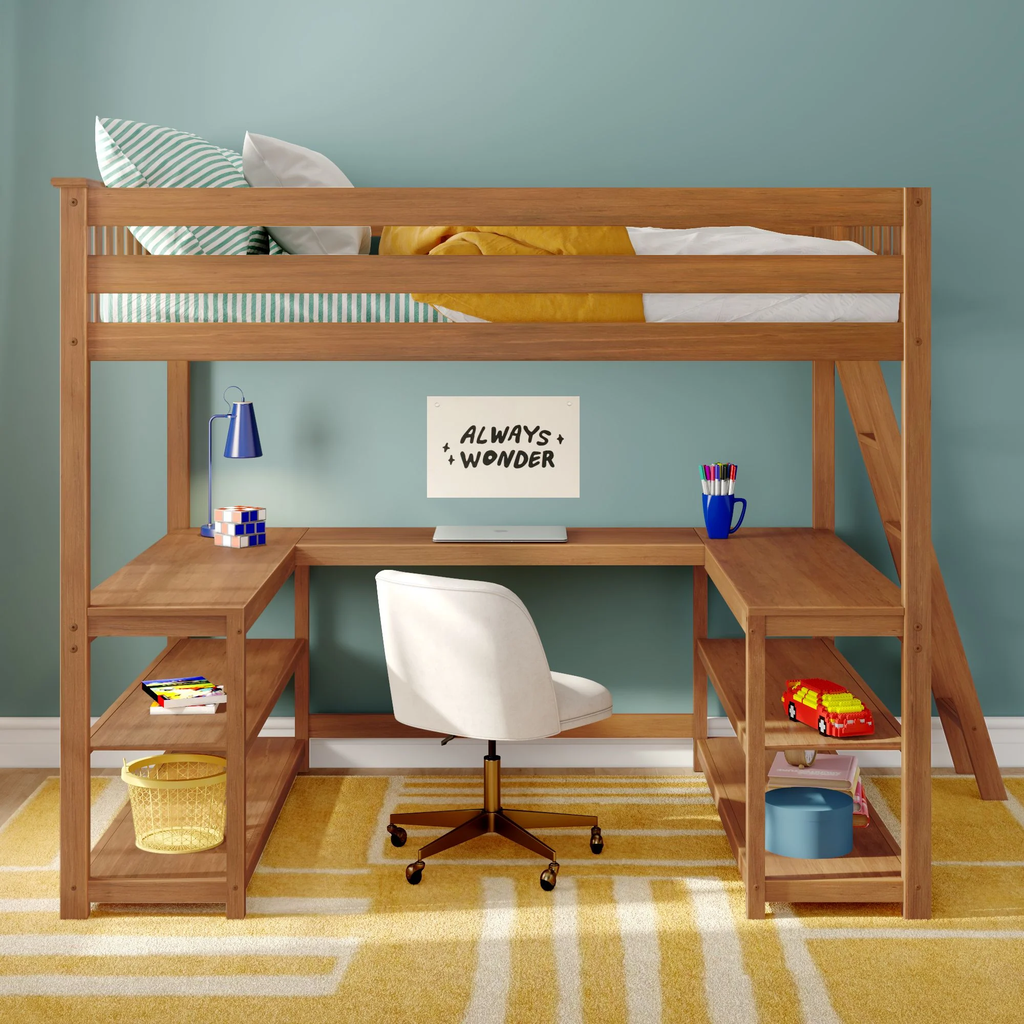 Full Loft Bed With Wraparound Desk & Ladder On End - Image 4
