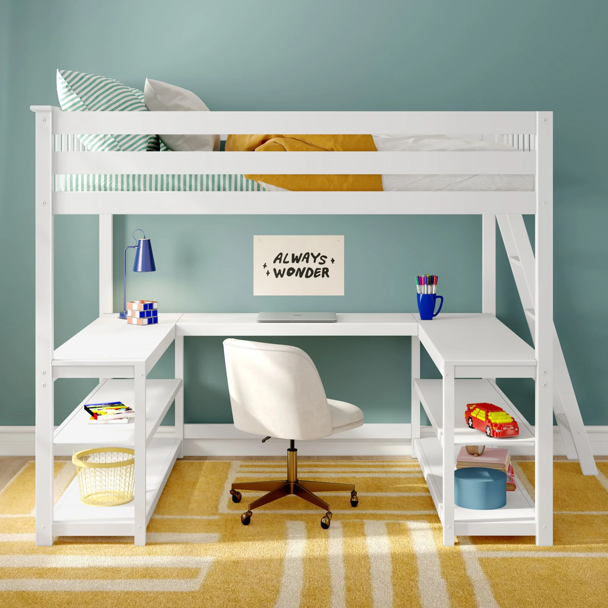 Full Loft Bed With Wraparound Desk & Ladder On End - Image 5