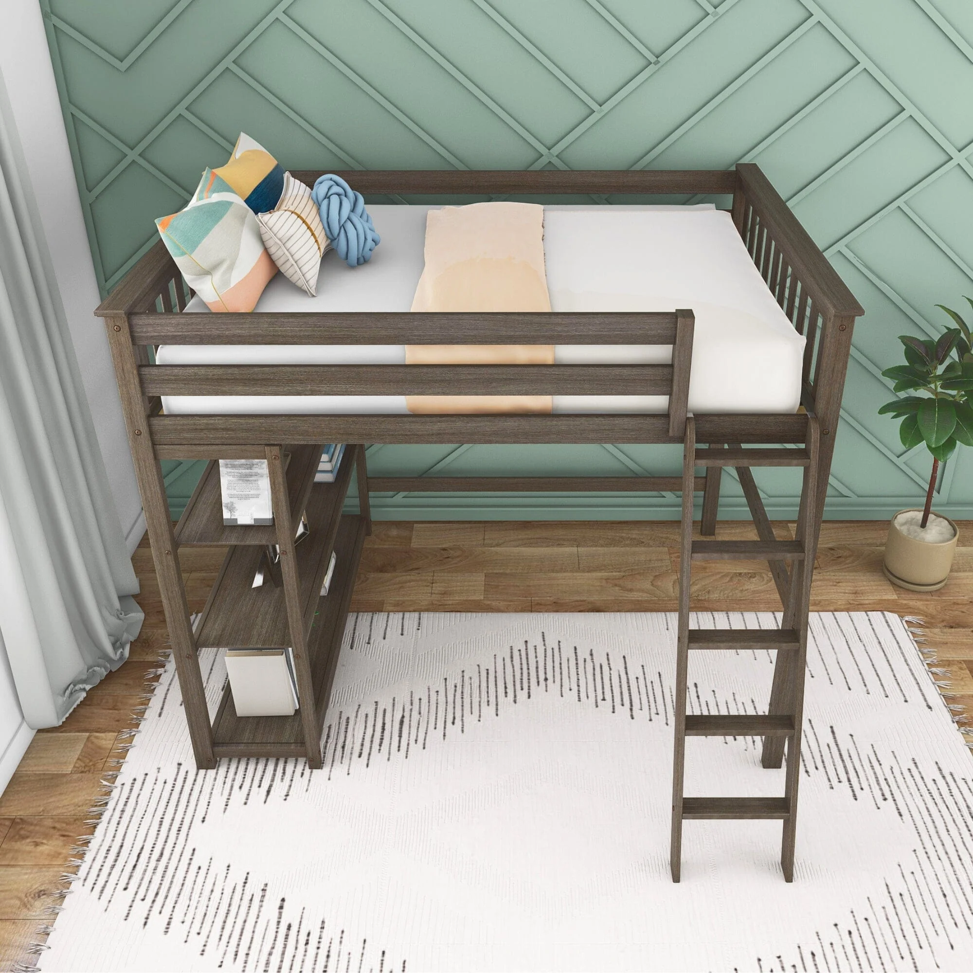 Full Loft Bed With Bookcase - Image 19