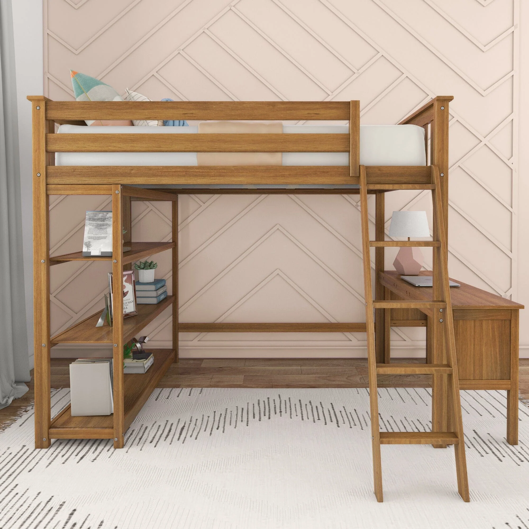 Full Loft Bed With Bookcase & Desk - Image 6