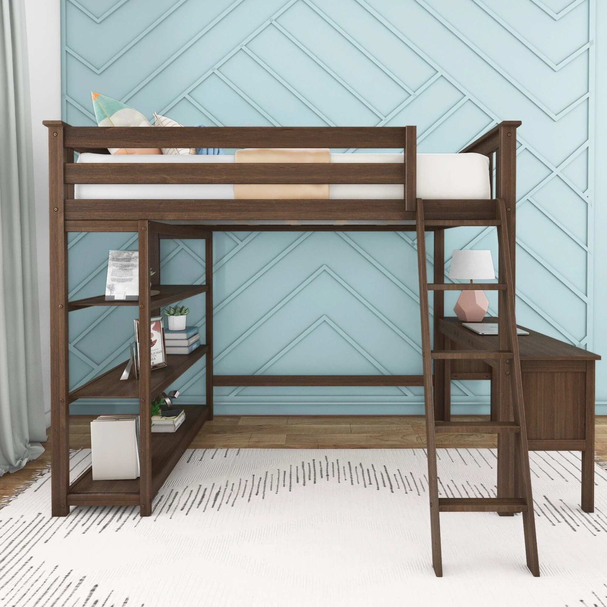 Full Loft Bed With Bookcase & Desk - Image 7