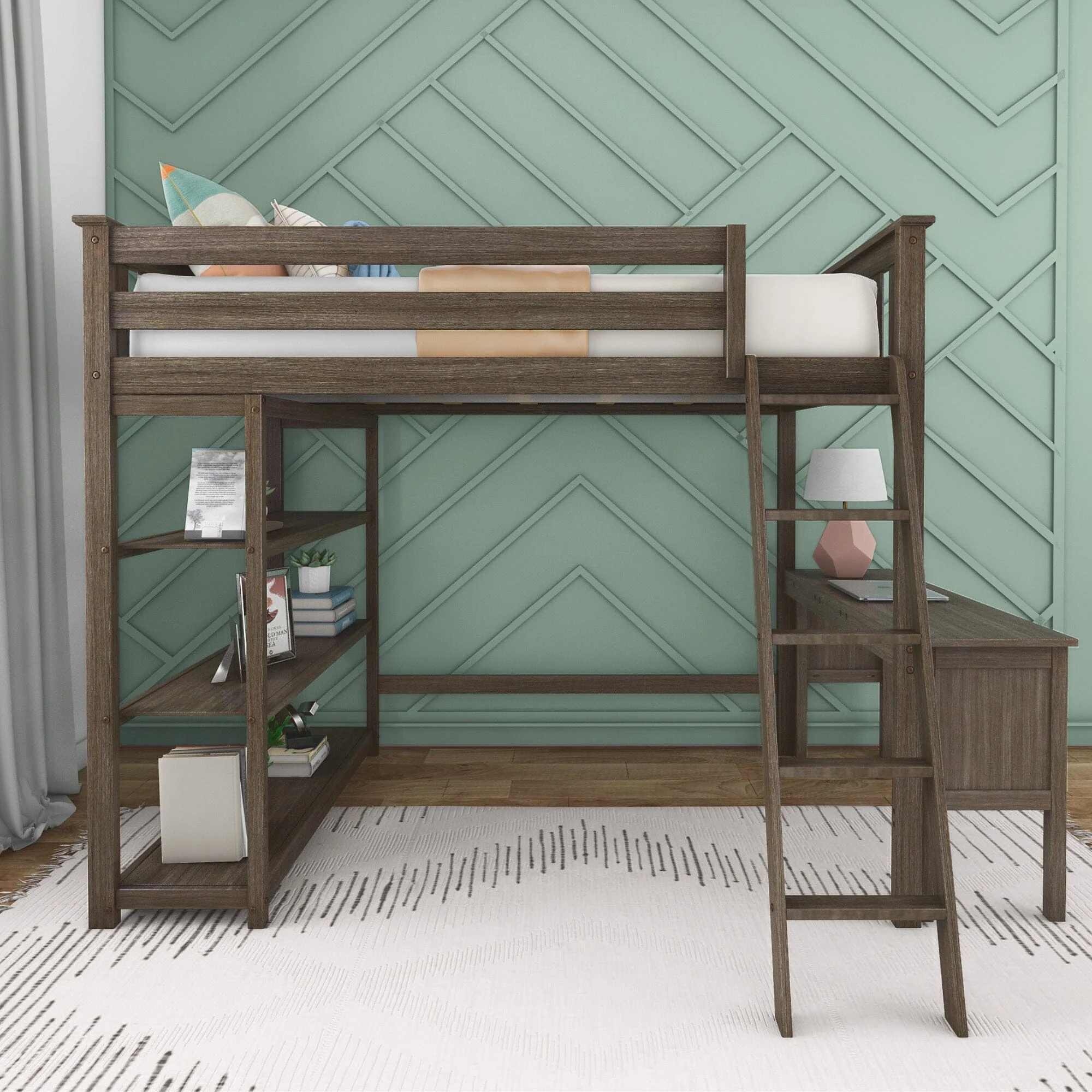Full Loft Bed With Bookcase & Desk - Image 8