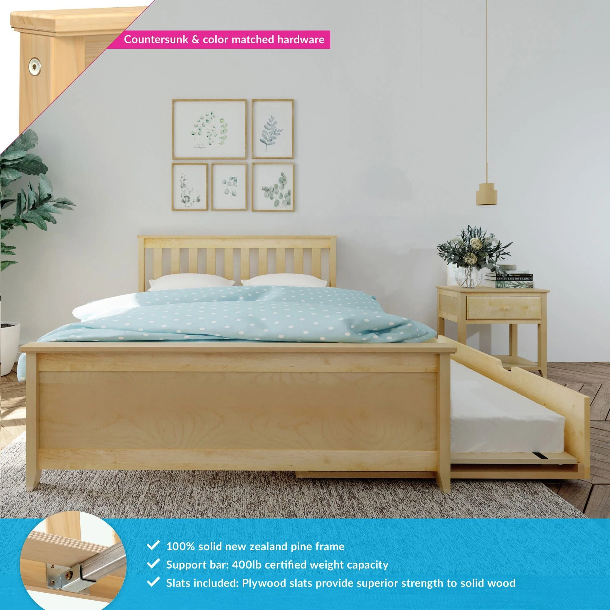 Full Slatted Bed With Trundle - Image 8