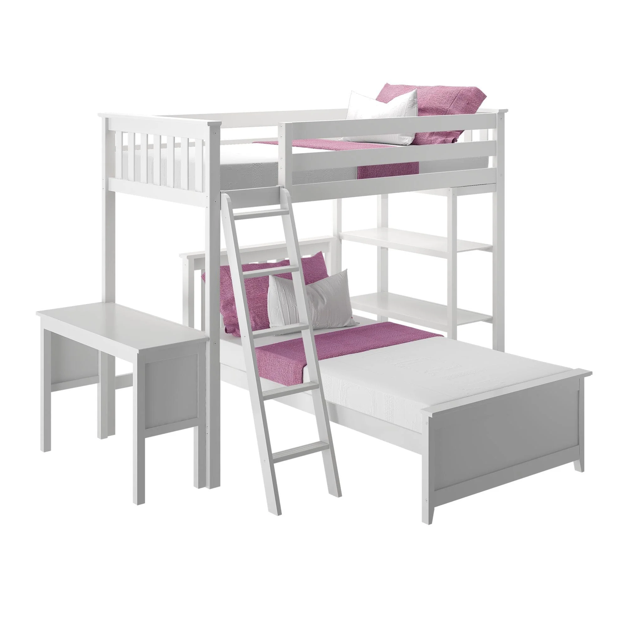 Twin Over Twin L-Shaped Bunk Bed With Bookcase & Desk - Image 6