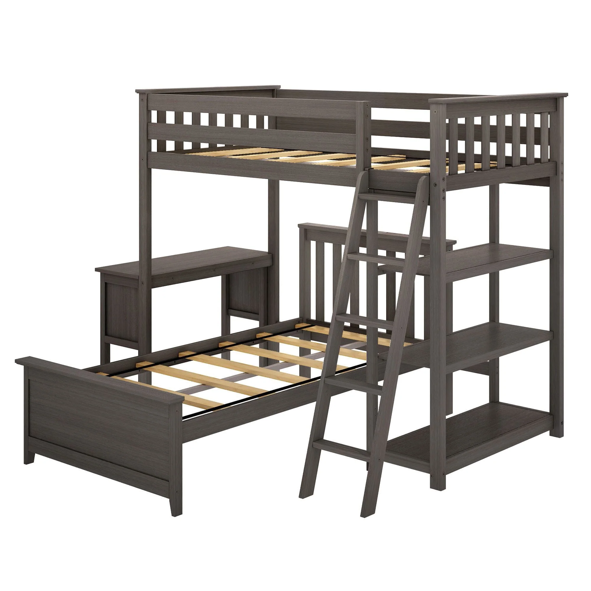 Twin Over Twin L-Shaped Bunk Bed With Bookcase & Desk - Image 7