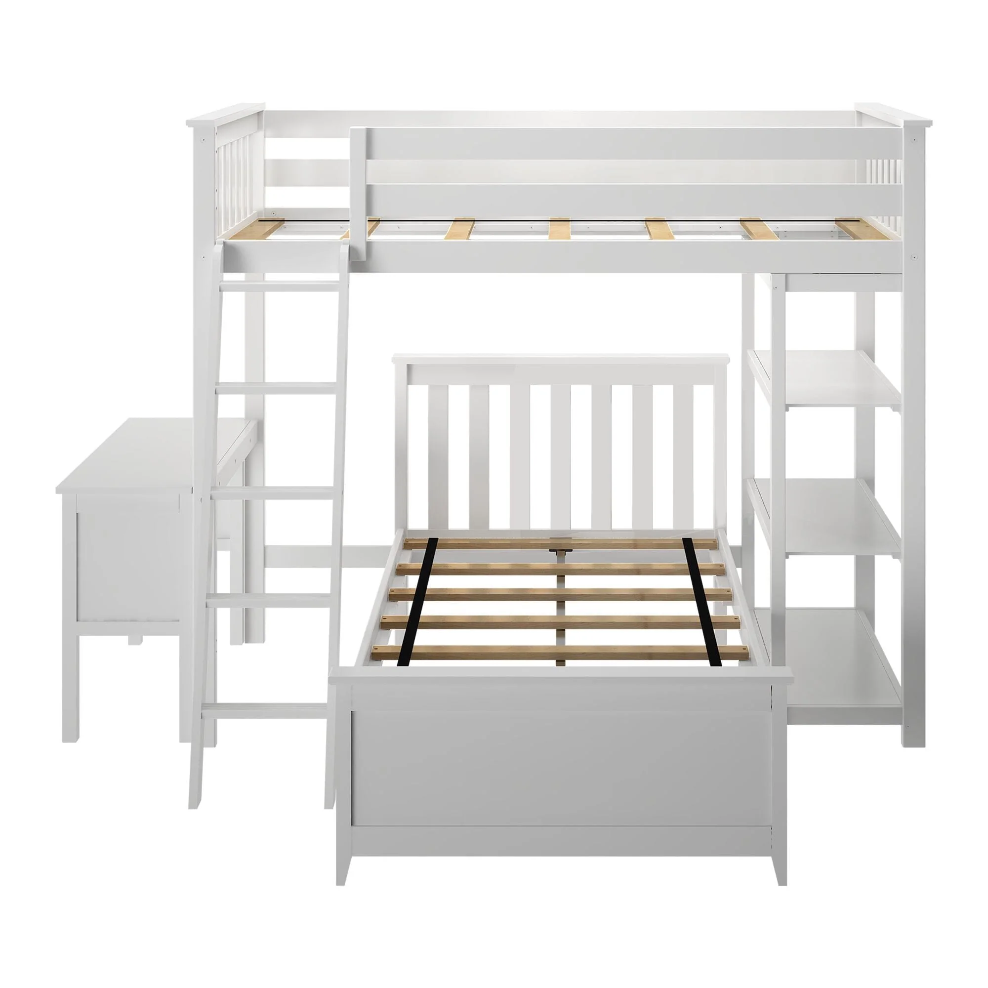 Twin Over Twin L-Shaped Bunk Bed With Bookcase & Desk - Image 8