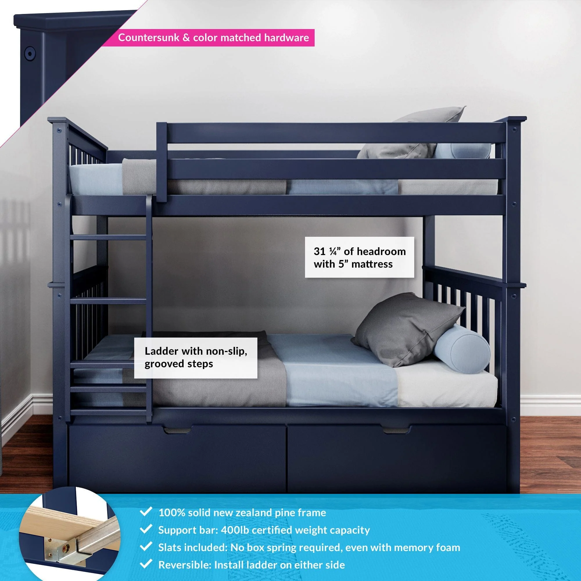 Twin Over Twin Bunk Bed With Storage Drawers - Image 6