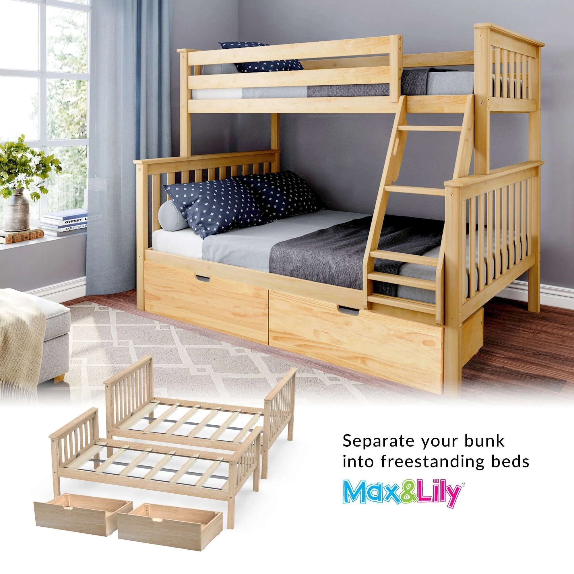 Twin Over Full Bunk Bed With Storage Drawers - Image 22